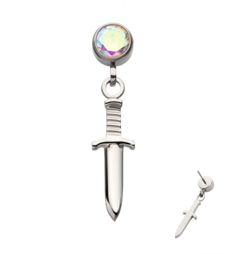 Rainbow Aurora CZ Dagger Dangle Threadless Top