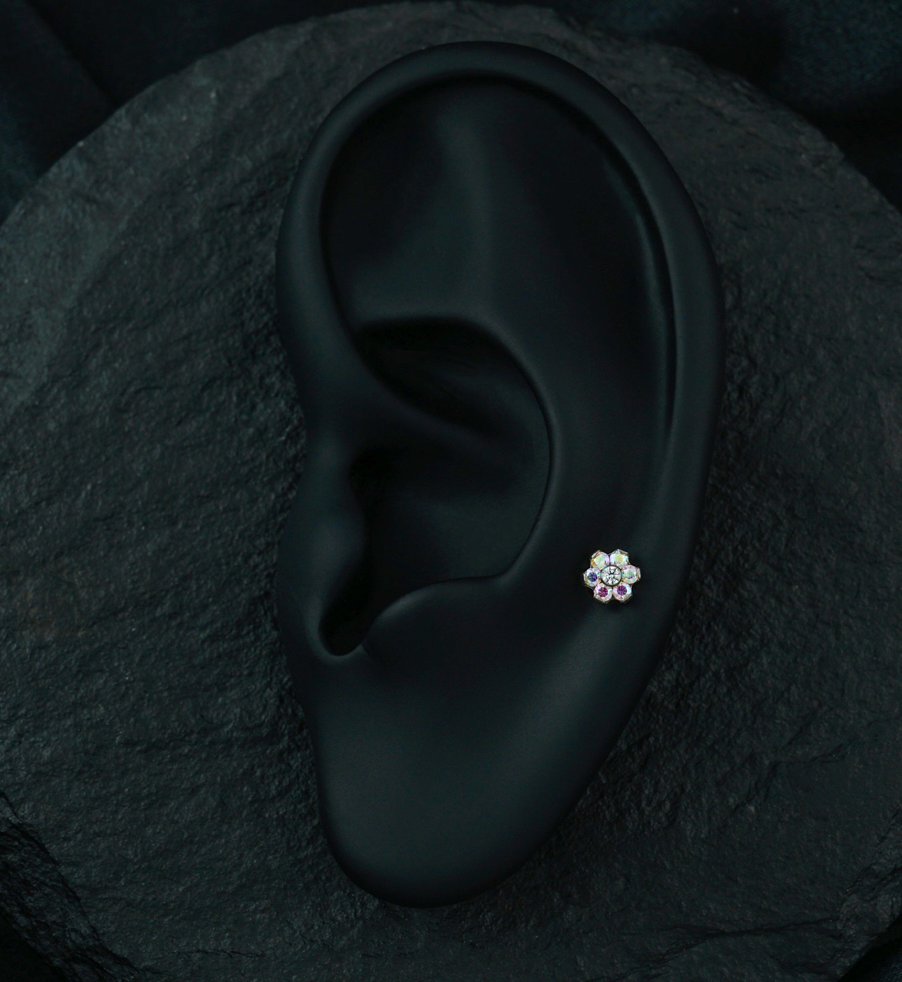 Rainbow Aurora CZ Flower Titanium Threadless Labret