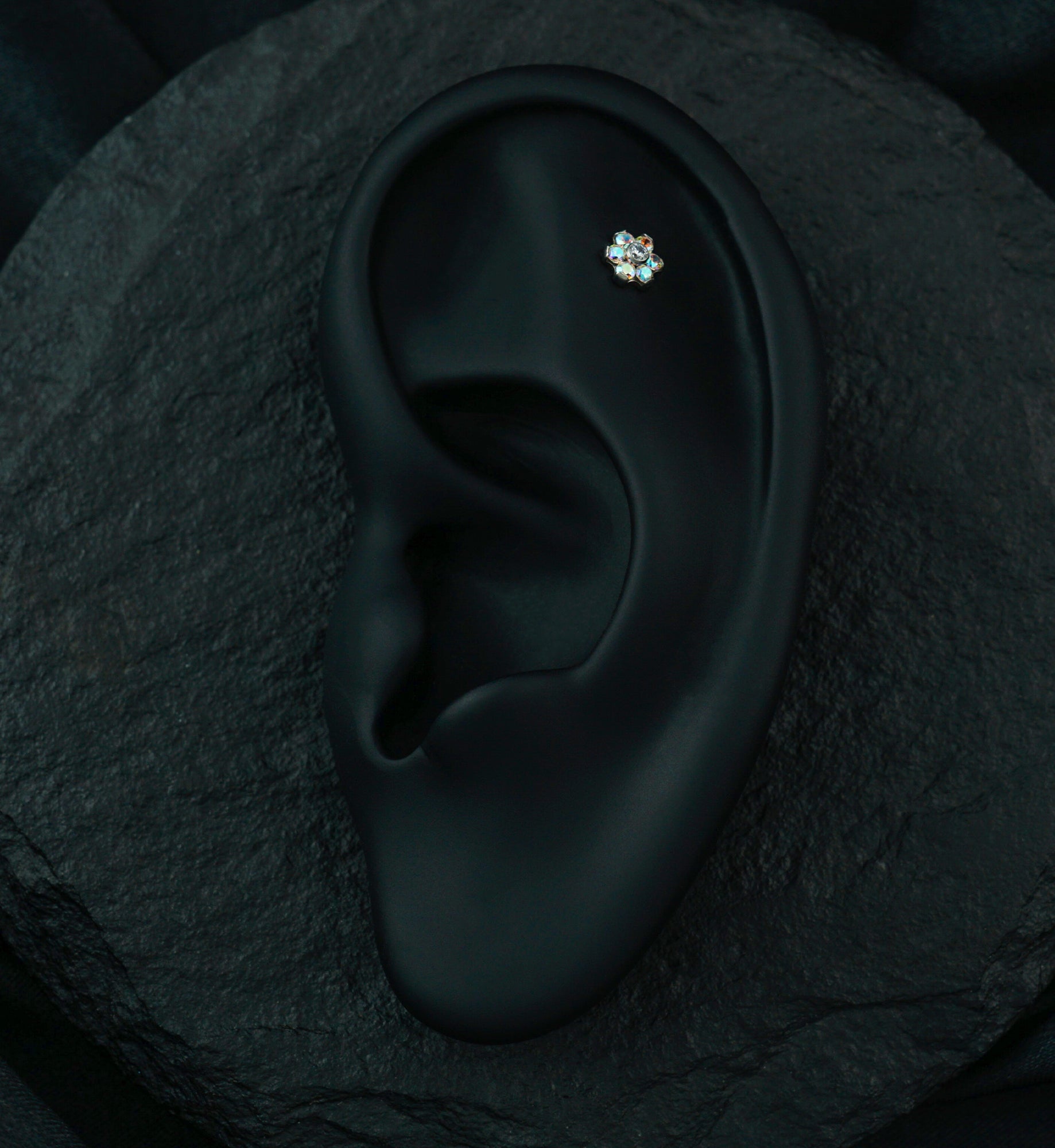 Rainbow Aurora CZ Flower Titanium Threadless Labret