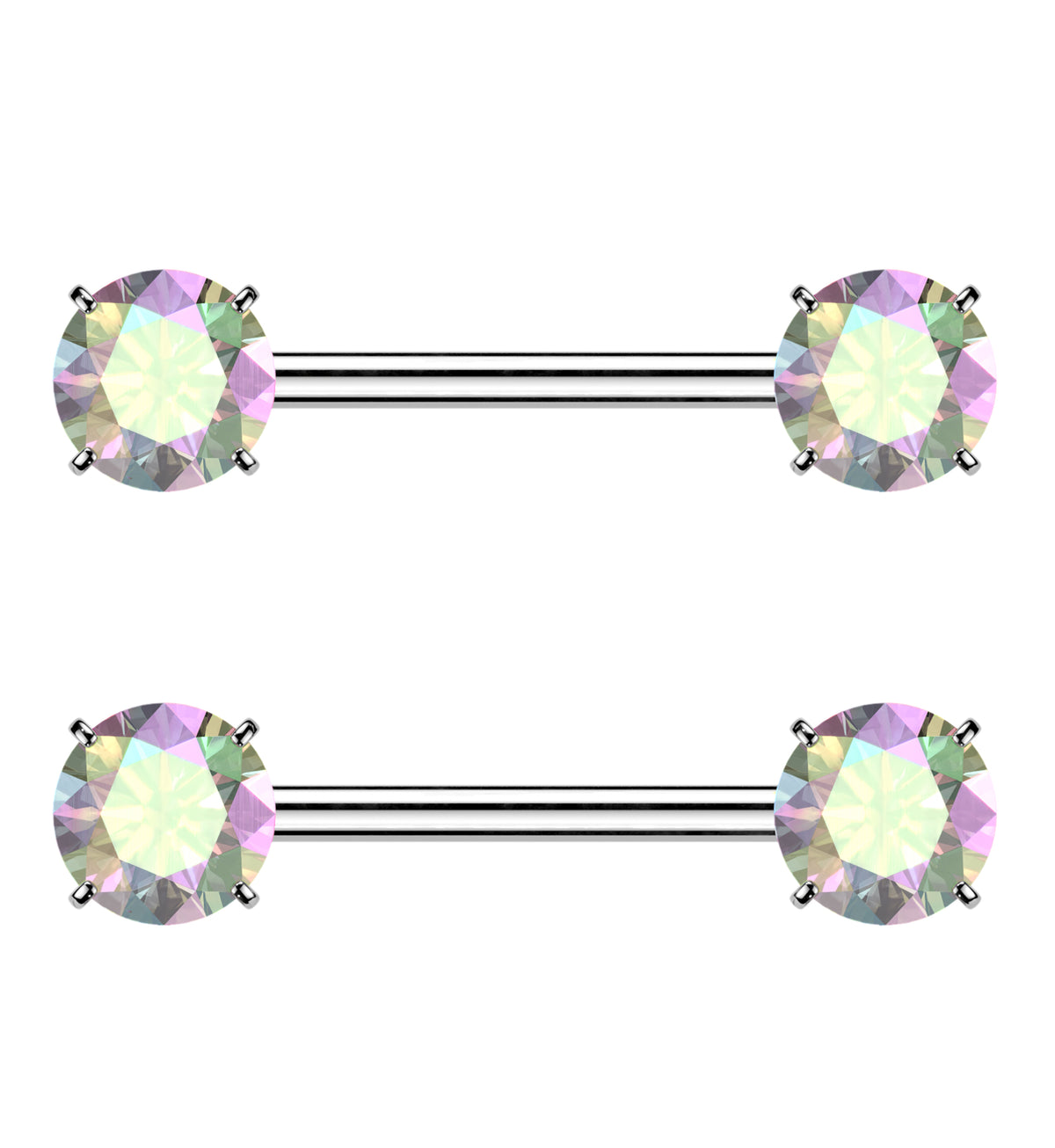 Rainbow Aurora CZ Titanium Threadless Nipple Barbells