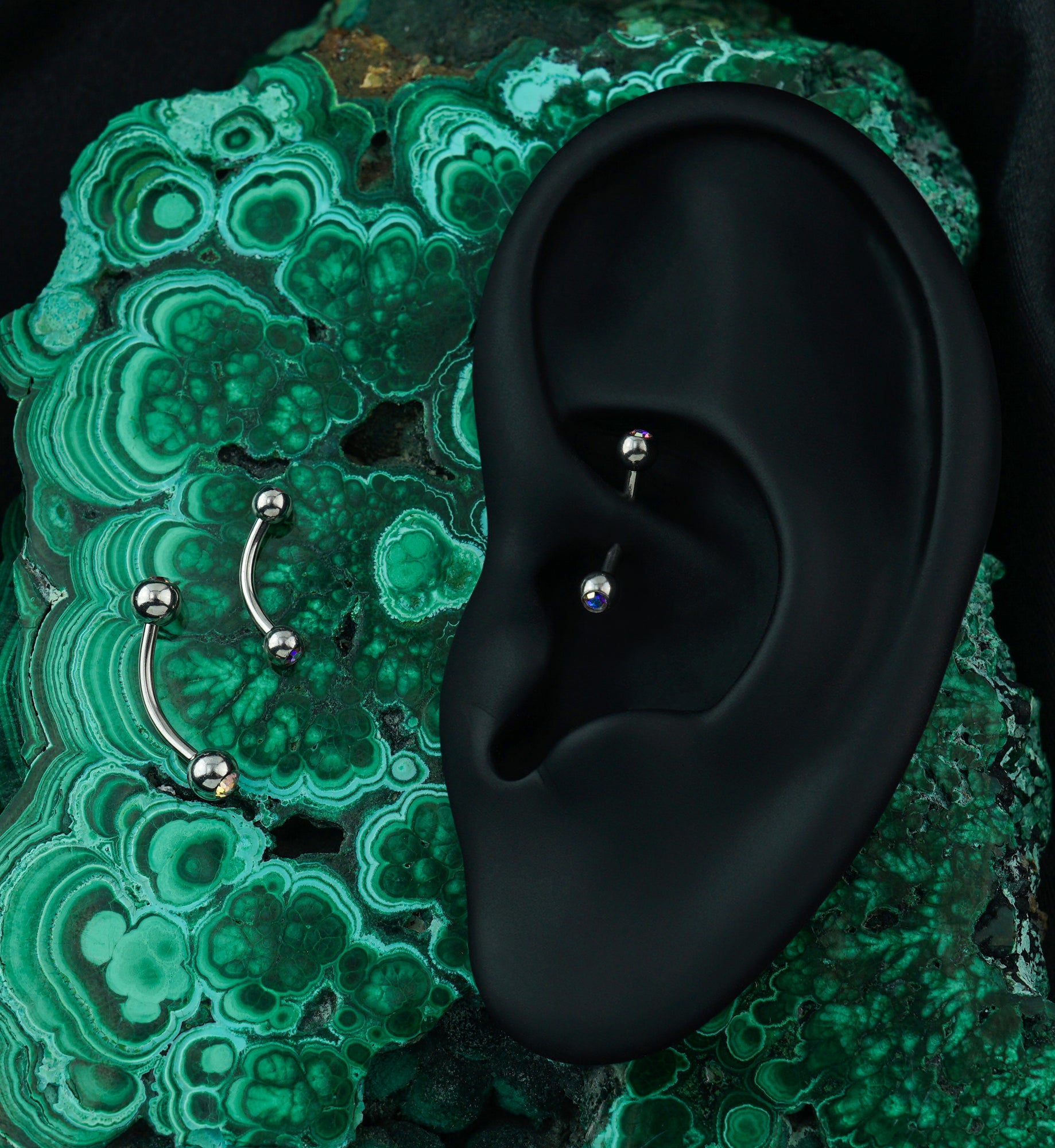 Rainbow Aurora Double CZ Stainless Steel Curved Barbell