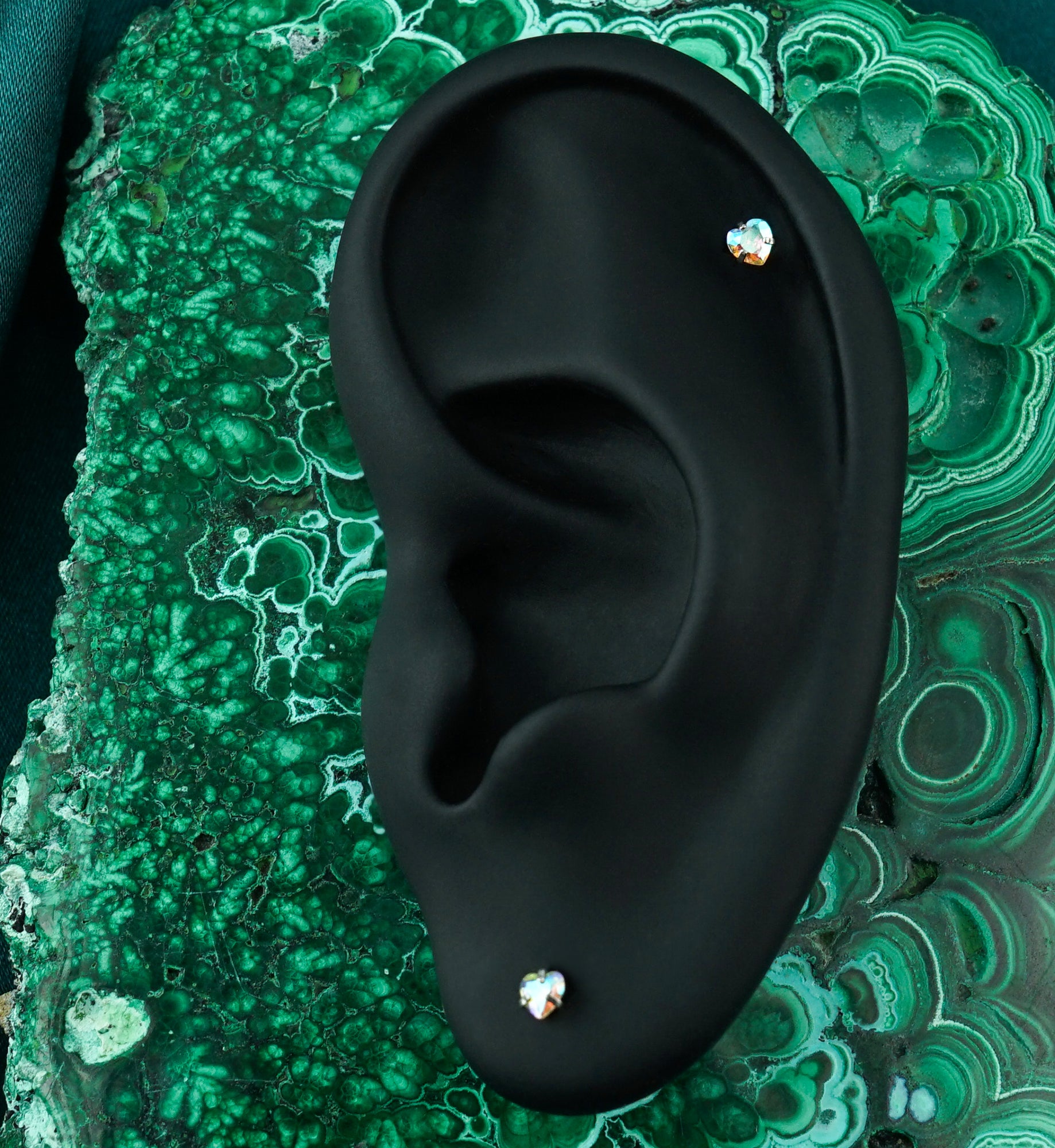 Rainbow Aurora Heart CZ Labret Post