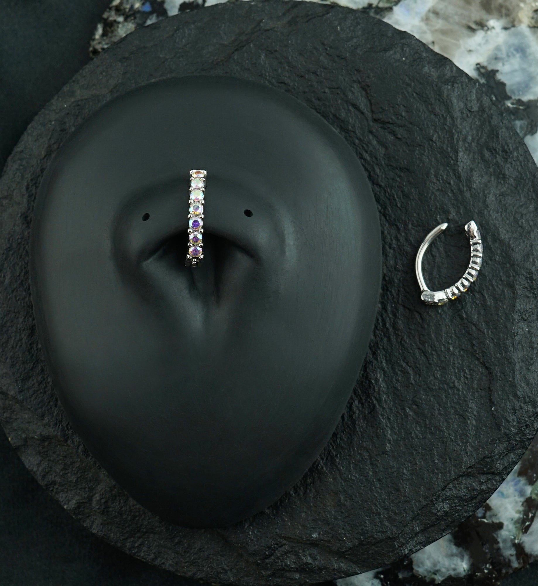 Rainbow Aurora Prong CZ Stainless Steel Hinged Belly Button Ring