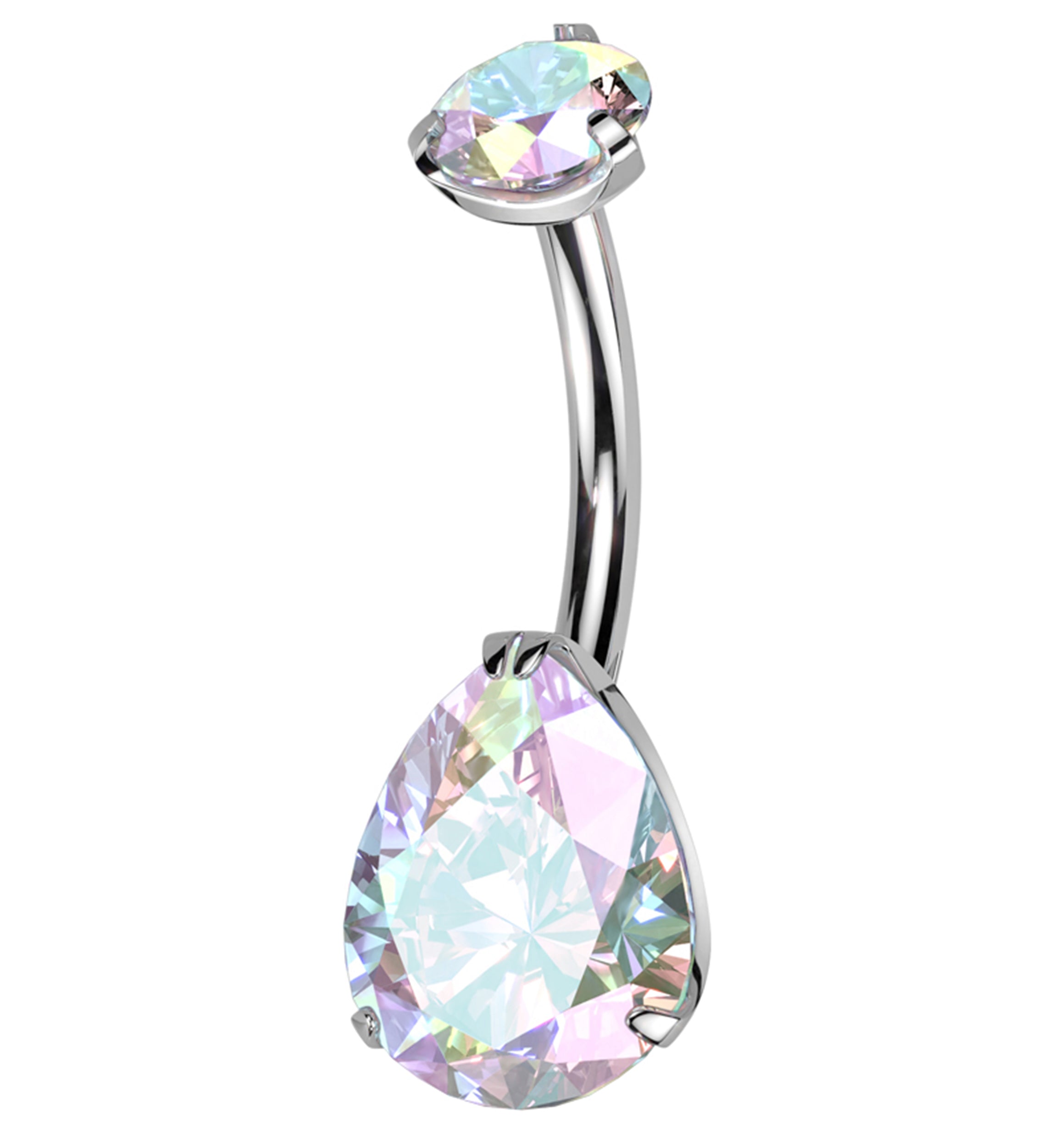 Rainbow Aurora Teardrop CZ Titanium Belly Button Ring