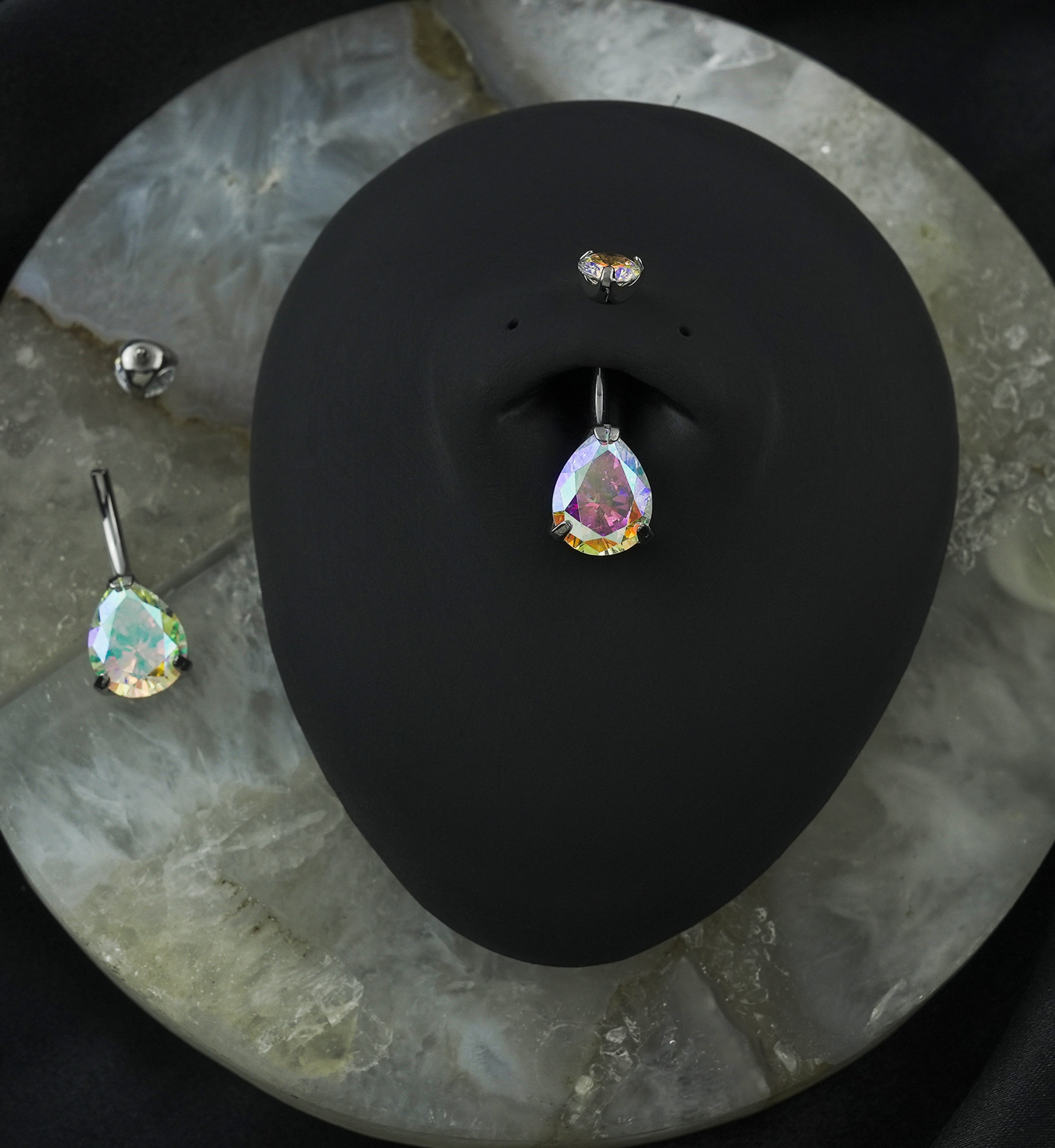 Rainbow Aurora Teardrop CZ Titanium Belly Button Ring
