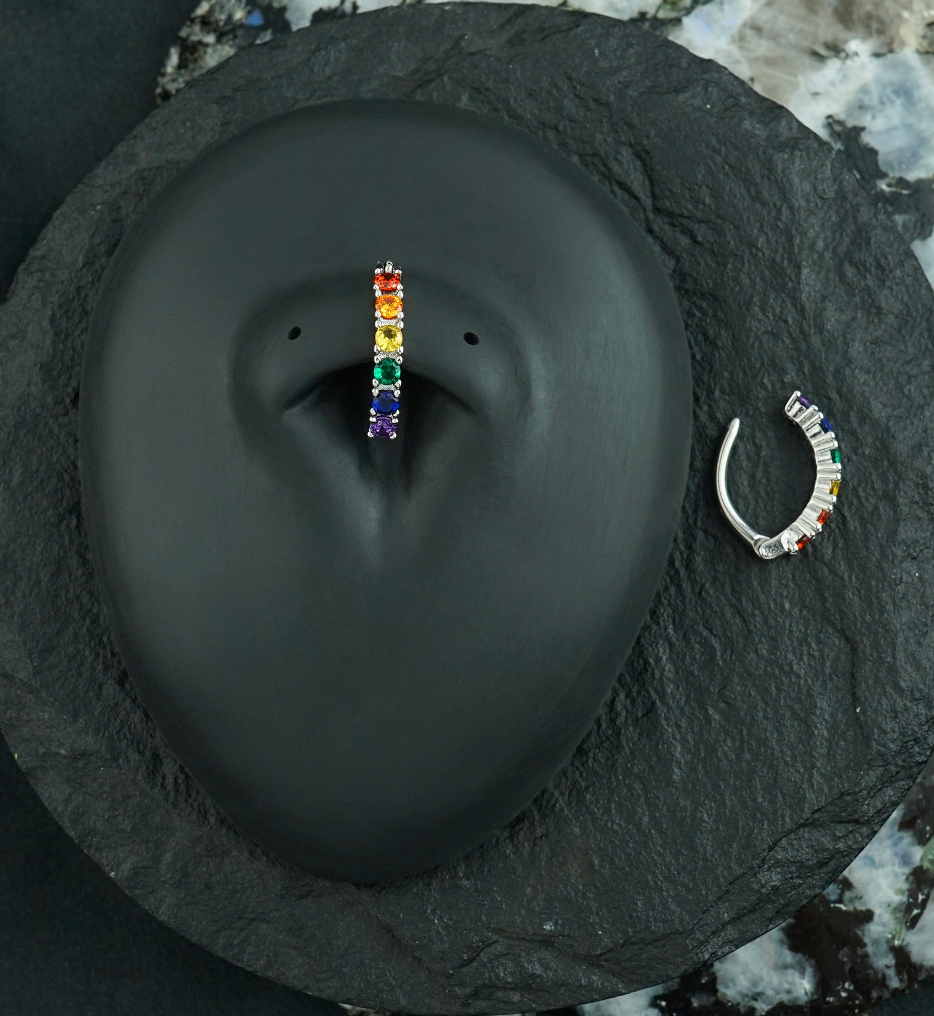 Rainbow Prong CZ Stainless Steel Hinged Belly Button Ring
