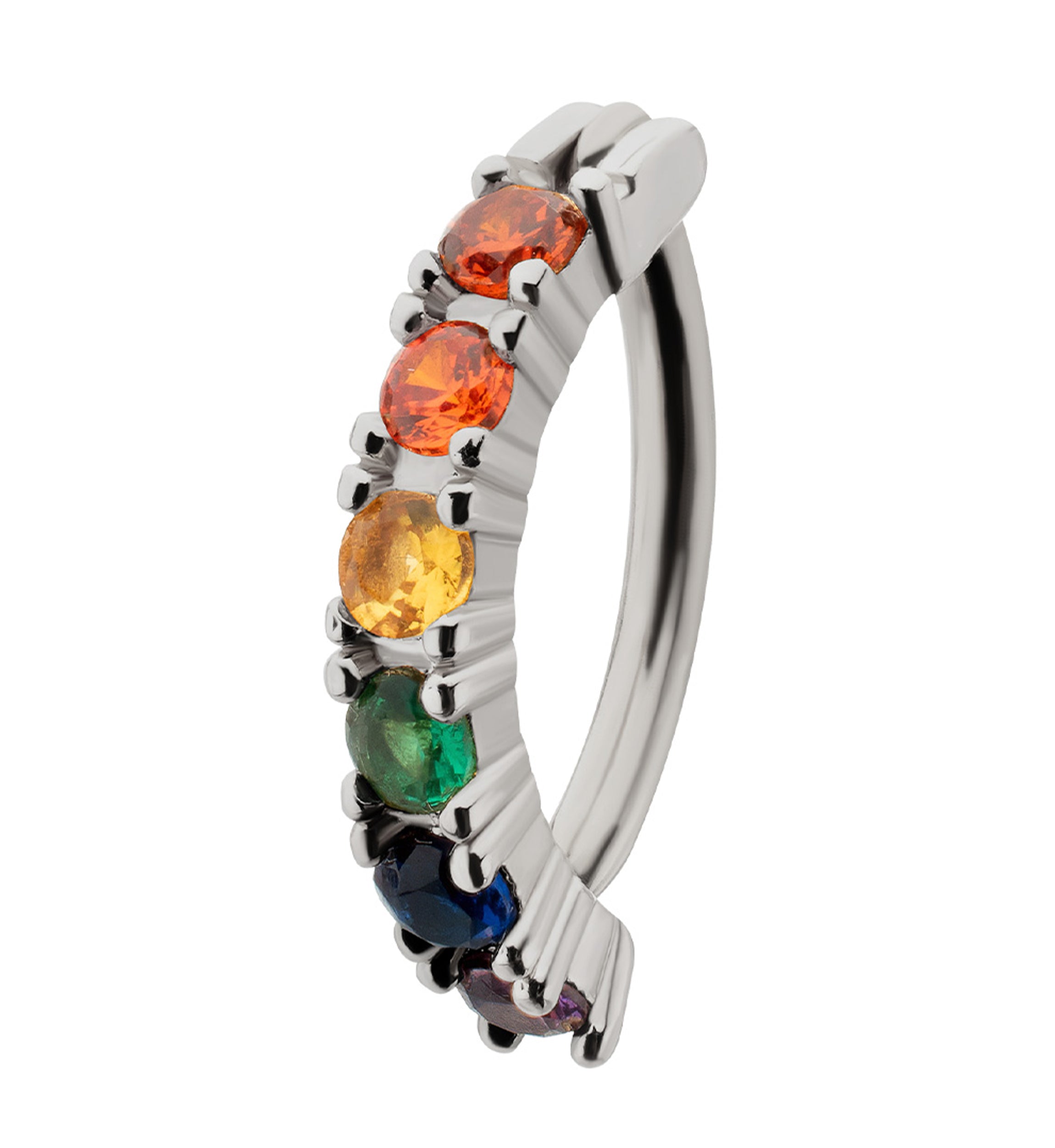 Rainbow Prong CZ Stainless Steel Hinged Belly Button Ring
