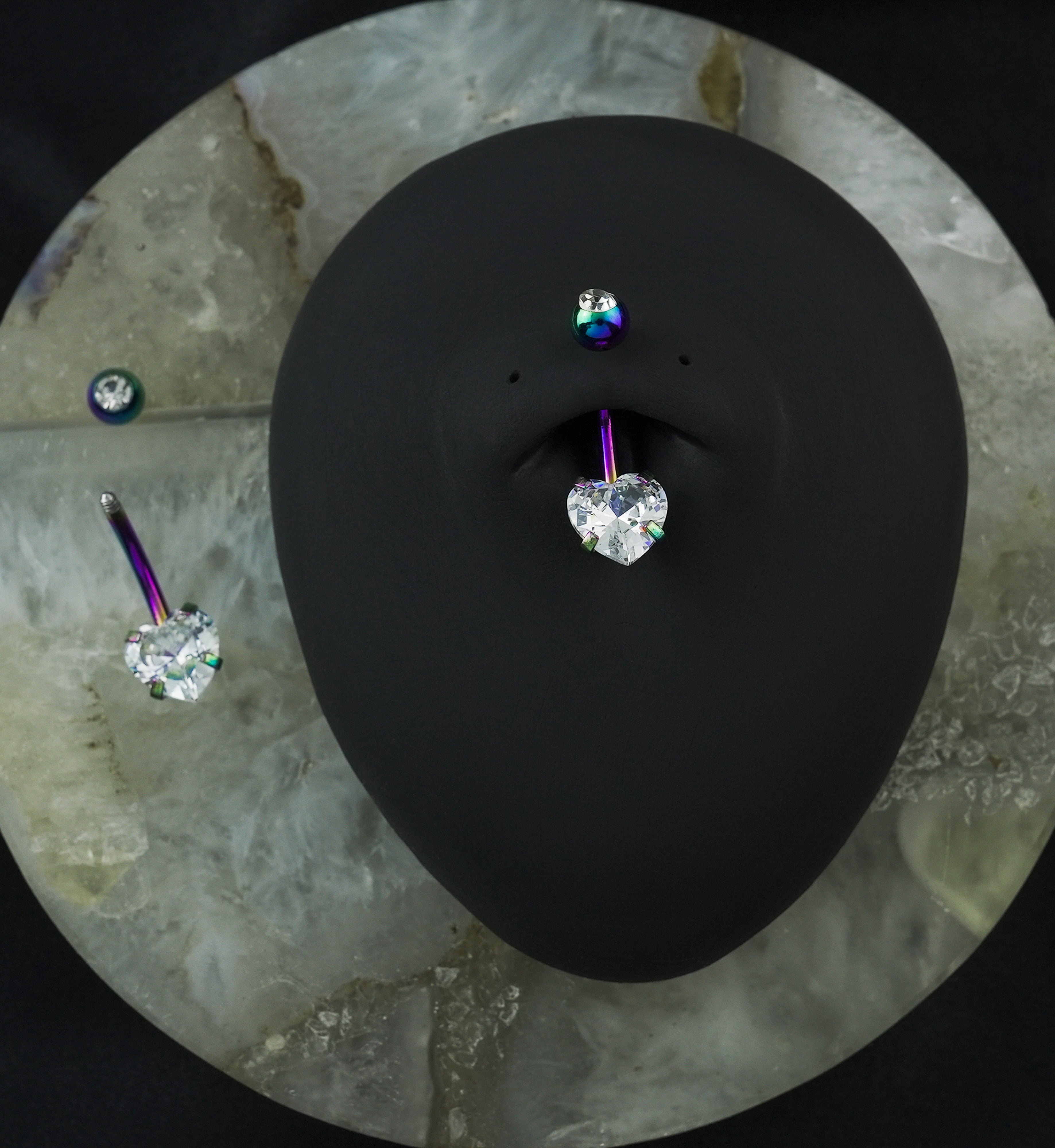 Rainbow PVD Clear CZ Heart Belly Button Ring