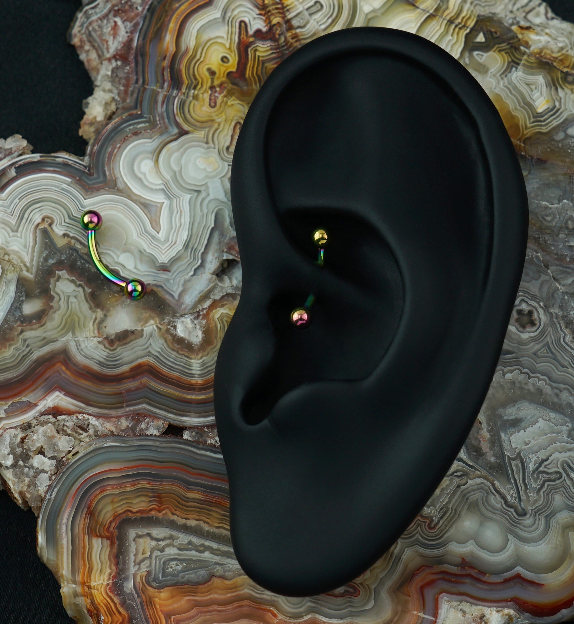 Rainbow PVD Titanium Curved Barbell (External Threading)