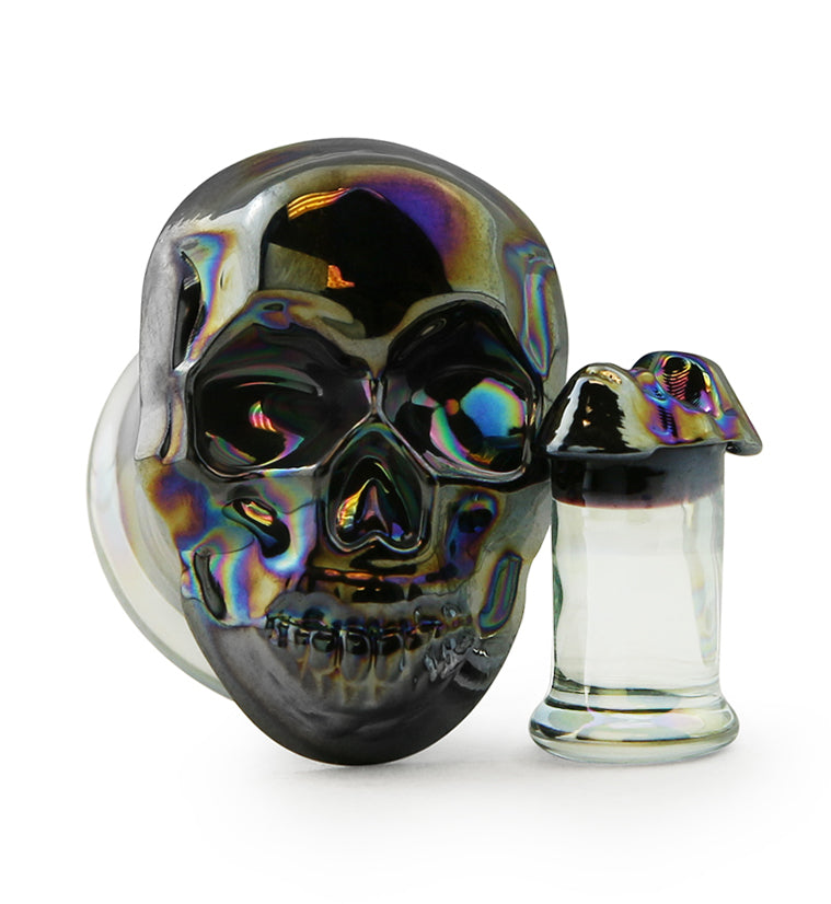 Rainbow Skull Double Flare Glass Plugs