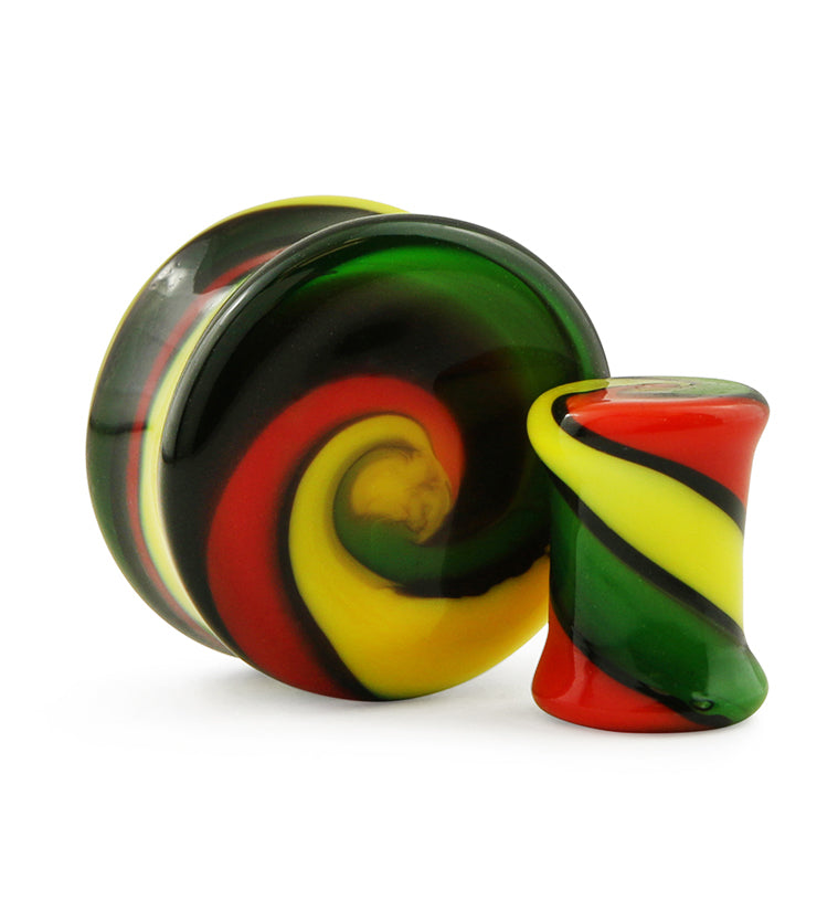 Rasta Swirl Glass Plugs
