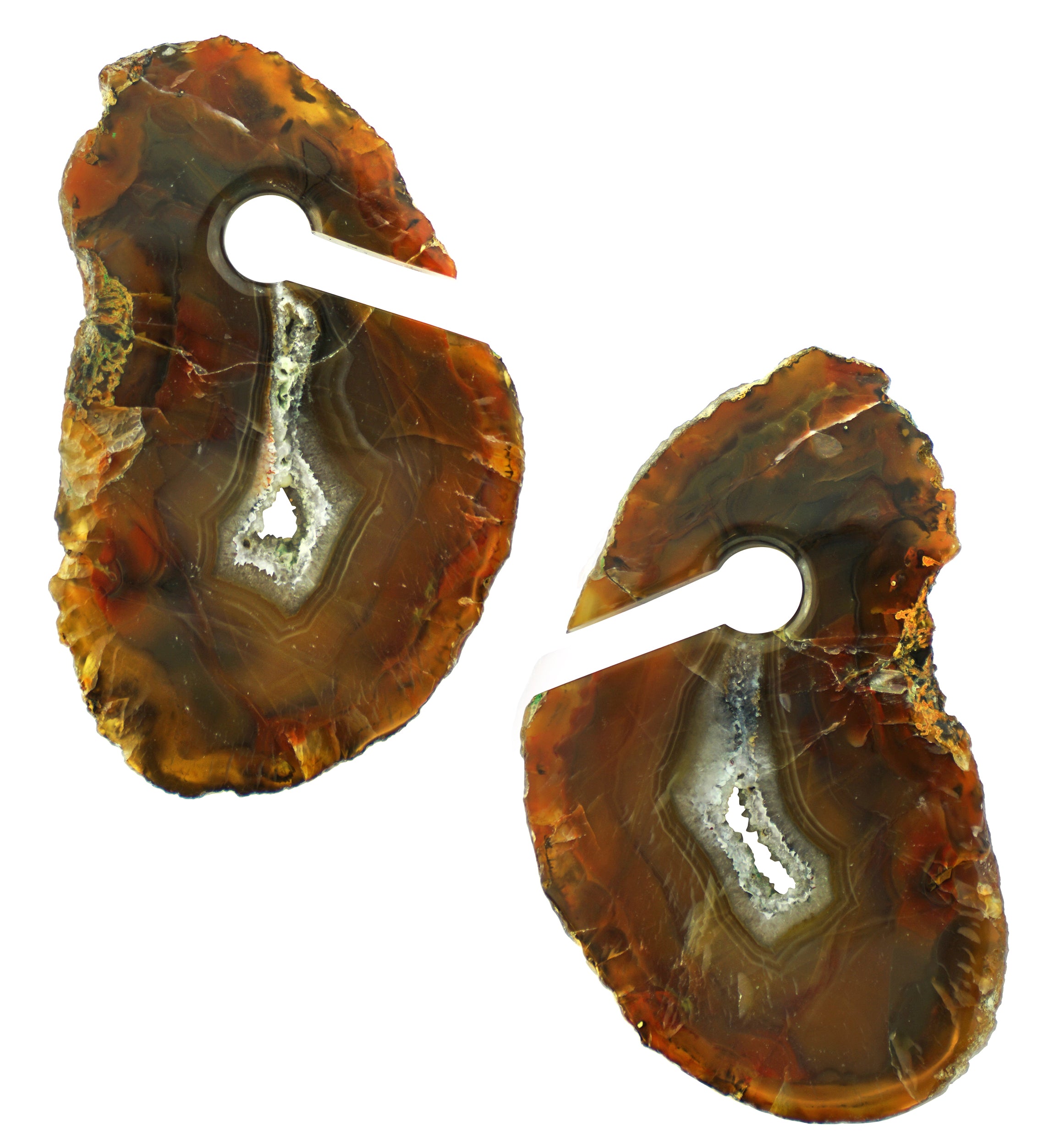 Raw Slice Agate Stone Keyhole Ear Weights Version 3