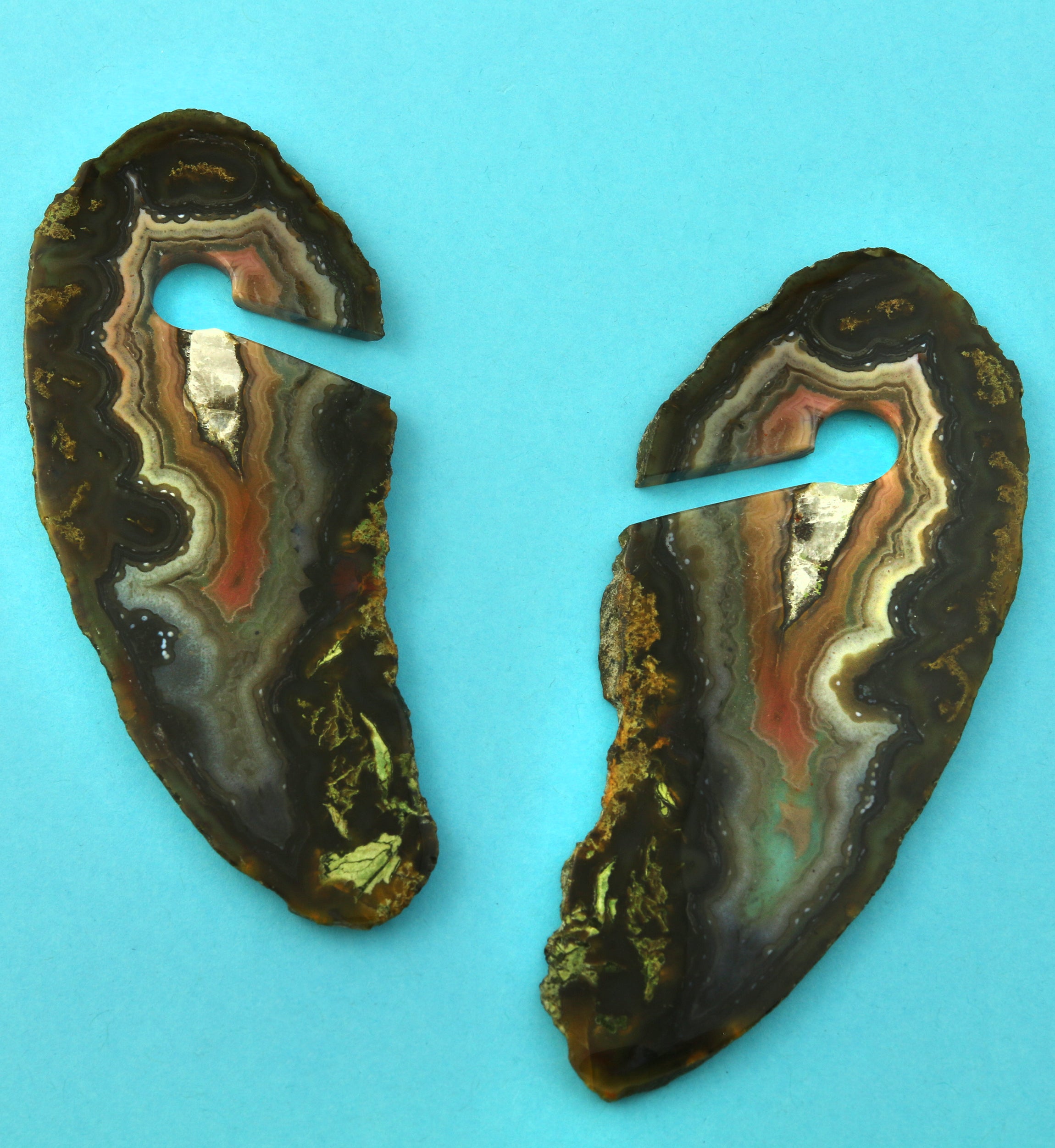 Raw Slice Agate Stone Keyhole Ear Weights Version 4