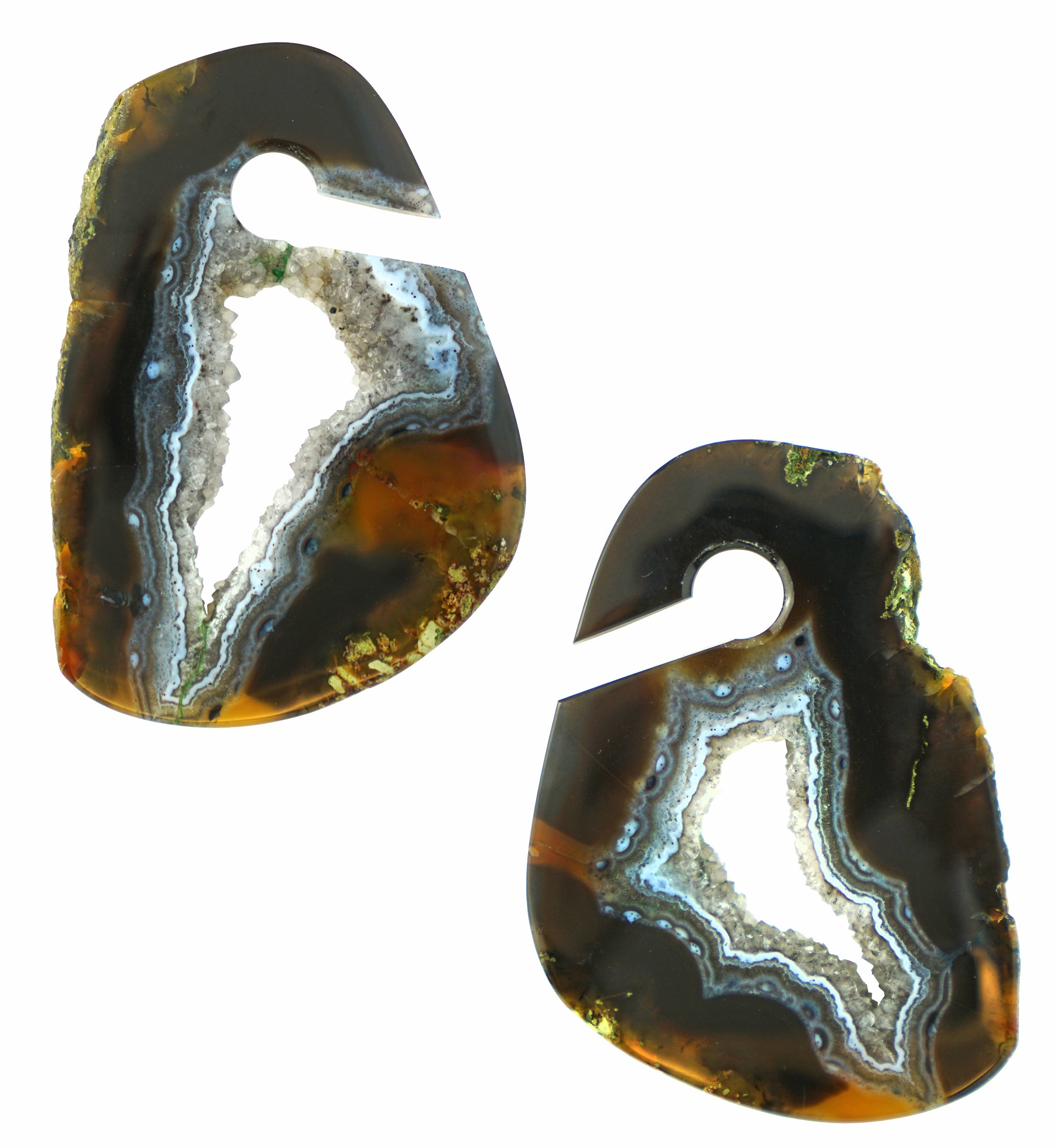 Raw Slice Agate Stone Keyhole Ear Weights Version 5