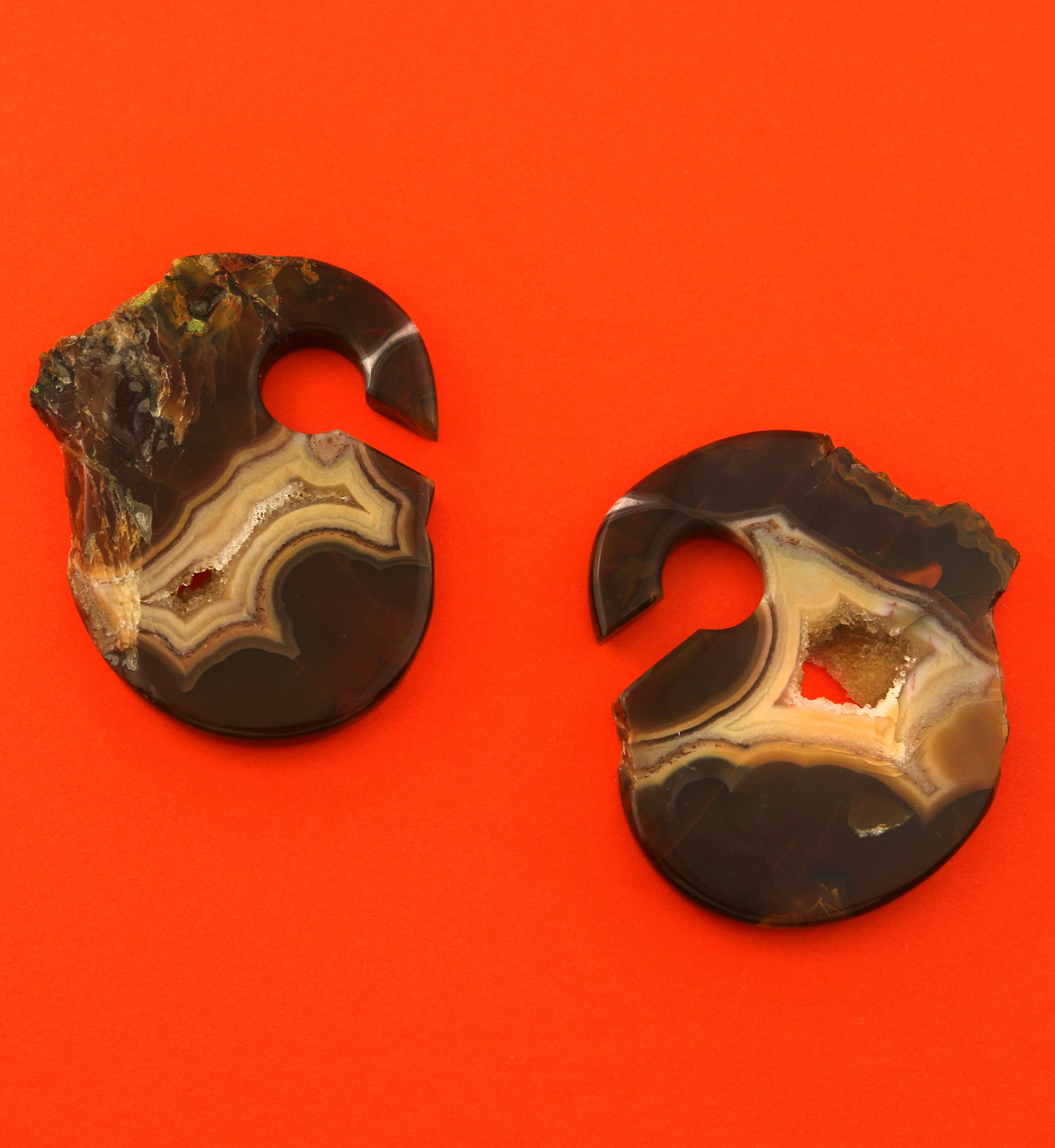 Raw Slice Agate Stone Keyhole Ear Weights Version 6
