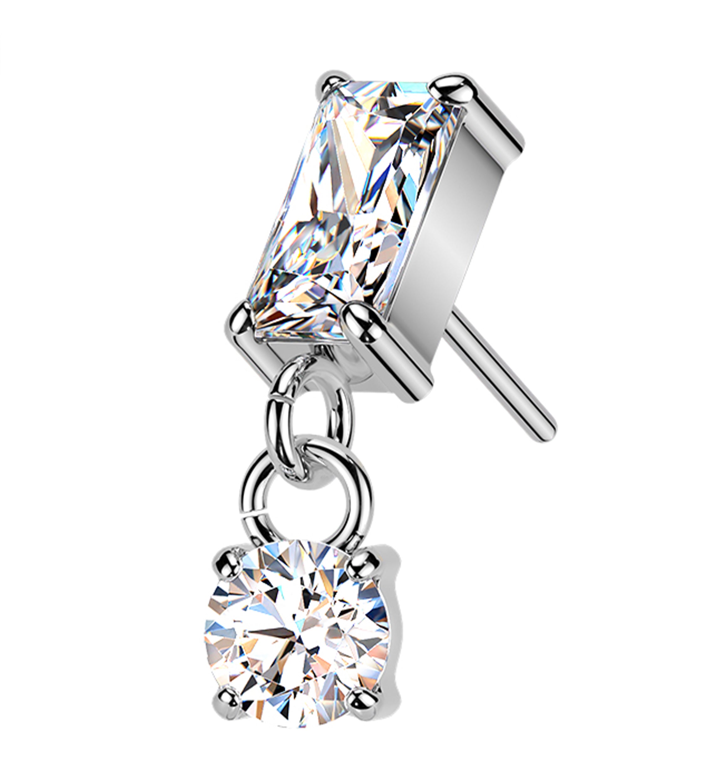 Rectangle Clear CZ Dangle Titanium Threadless Top