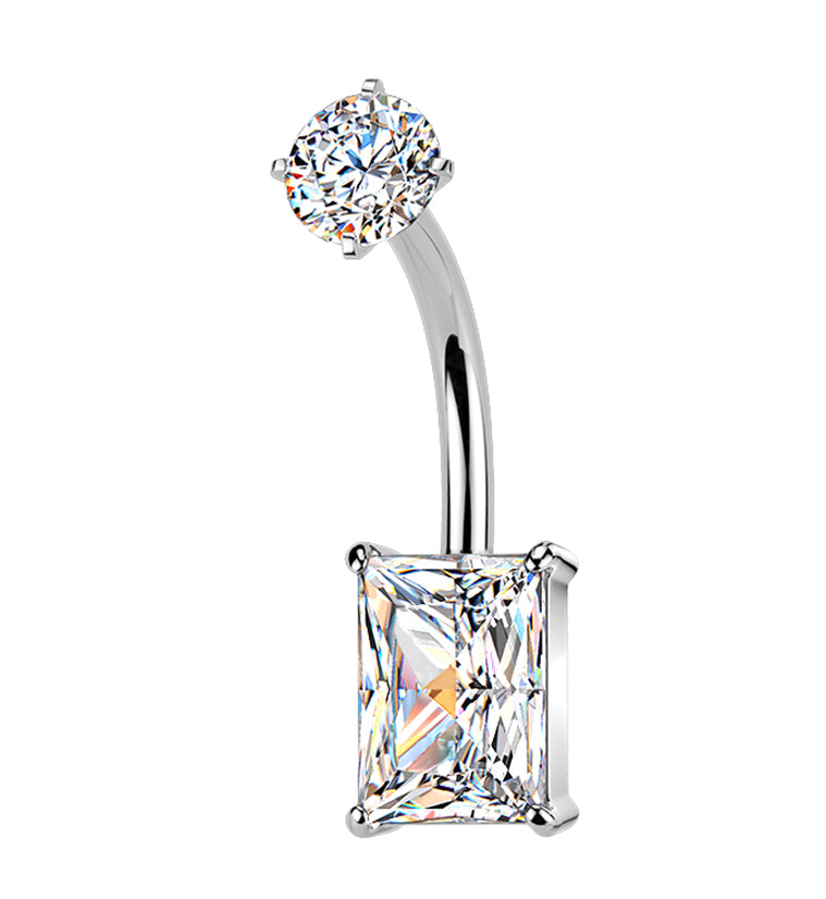 Rectangle CZ Stainless Steel Internally Threaded Belly Button Ring