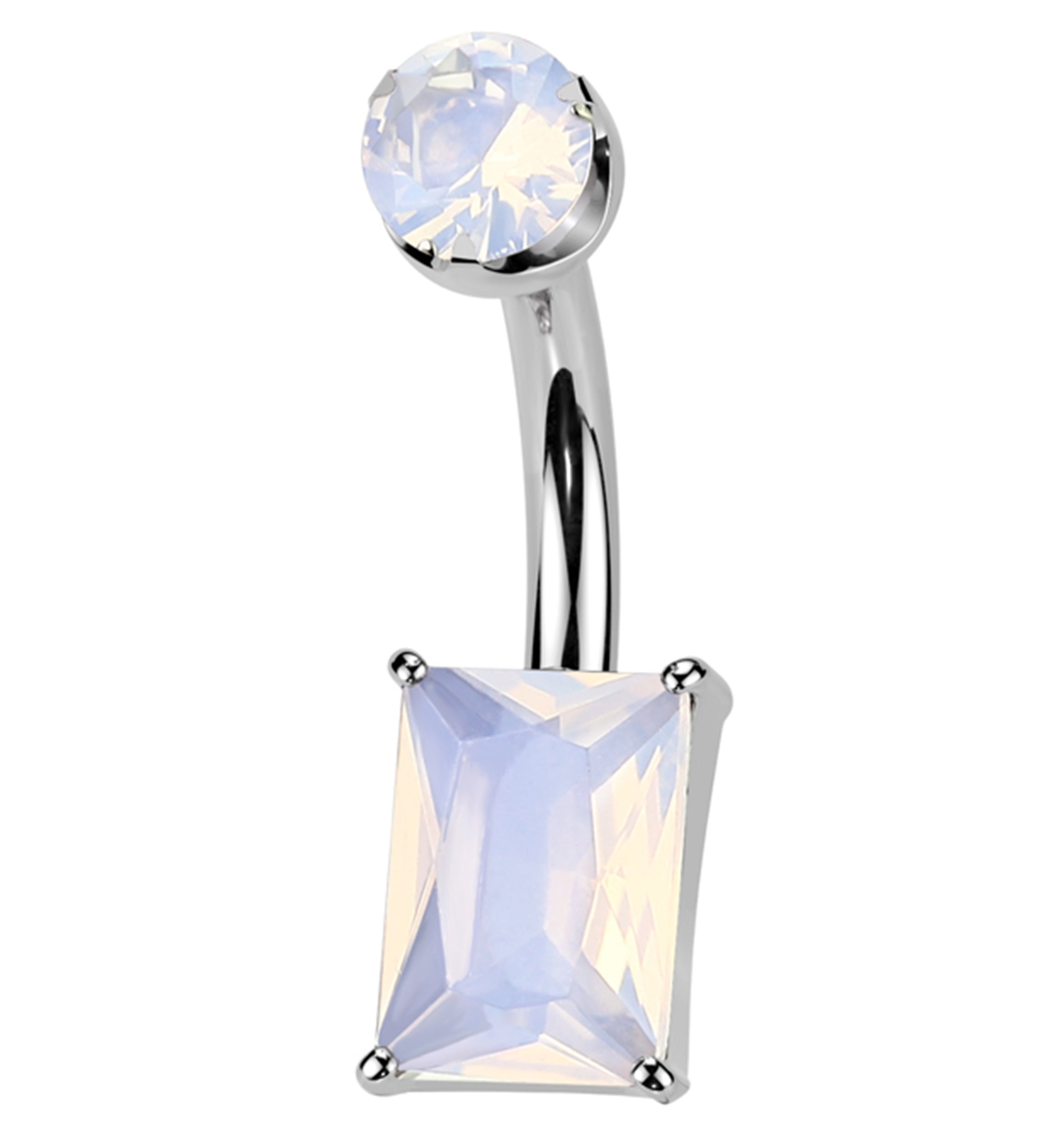 Rectangle Rose Quartz Stone Titanium Internally Threaded Belly Button Ring