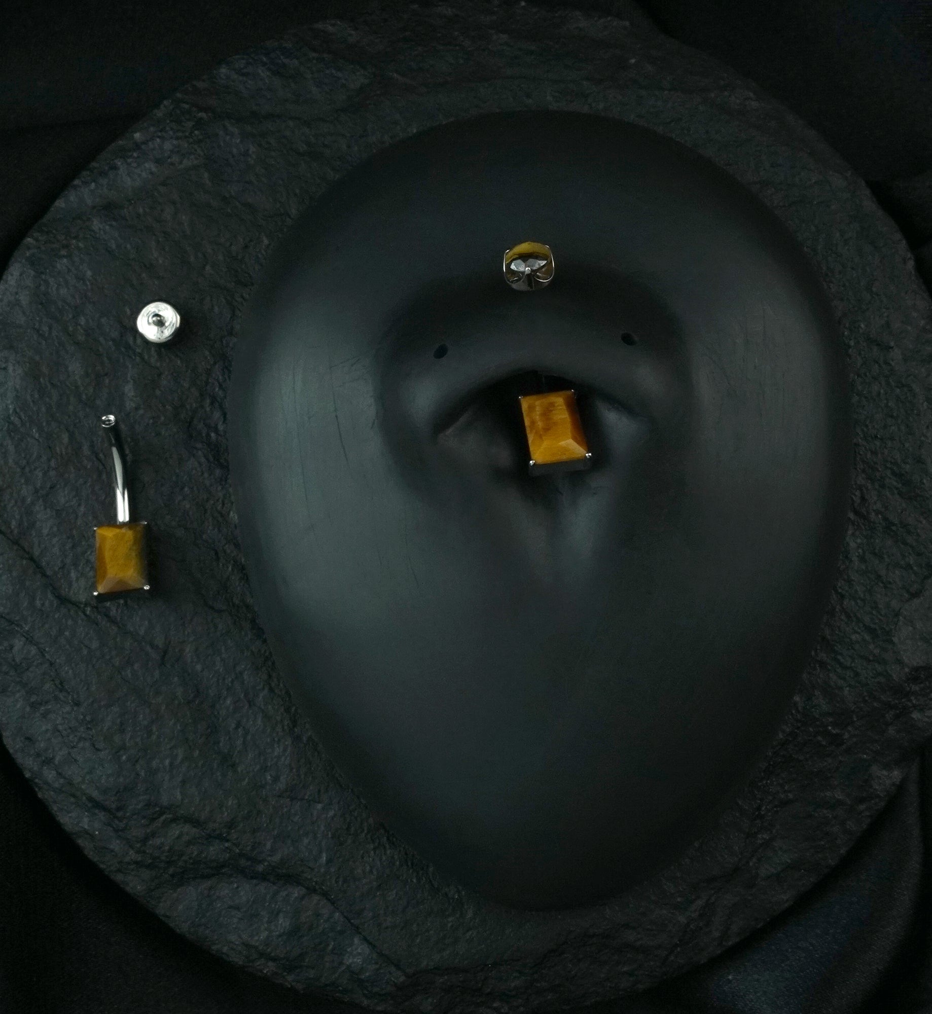 Rectangle Tiger Eye Stone Titanium Internally Threaded Belly Button Ring