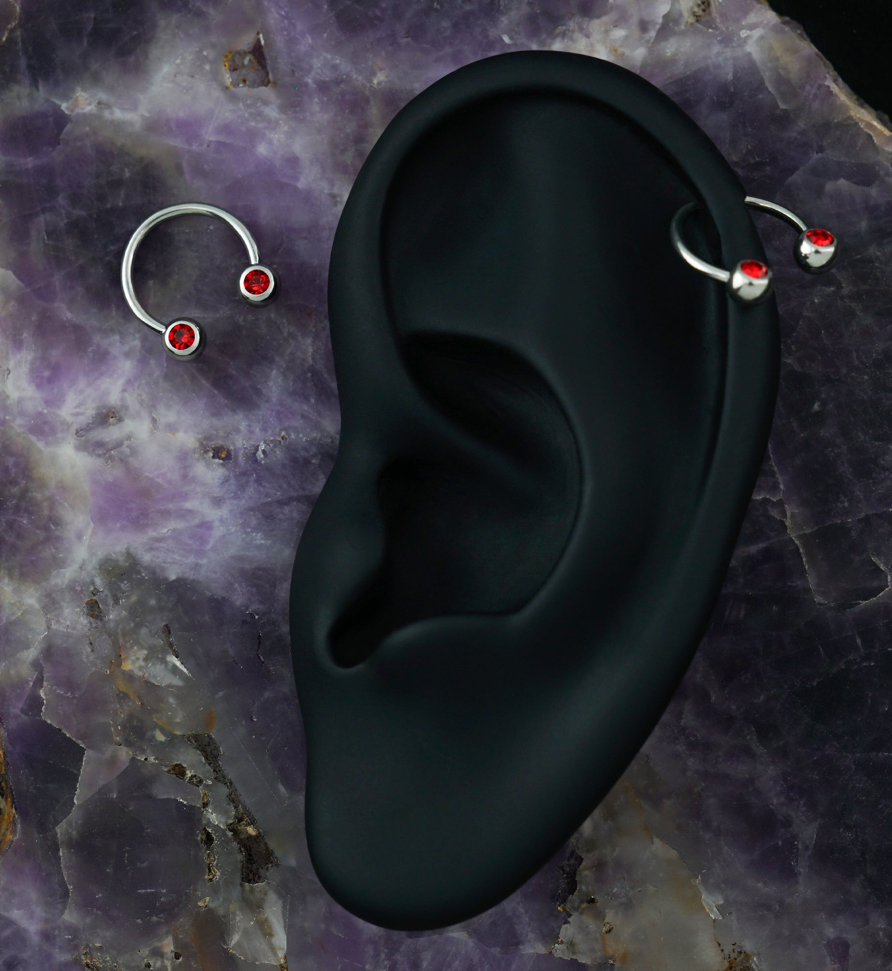 Red CZ Steel Stainless Circular Barbell