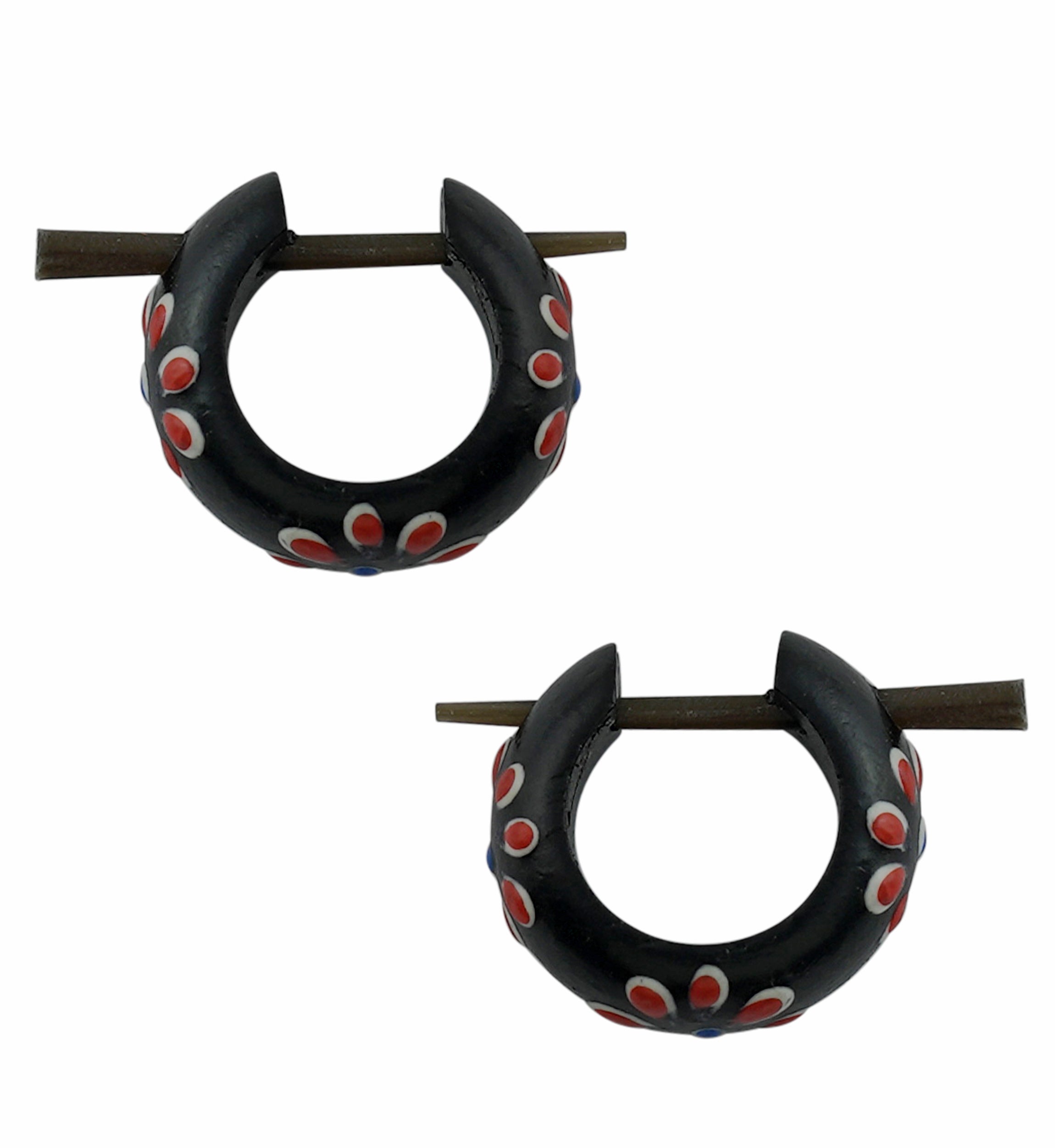 Red Flower Narra Wood Hoop Earrings