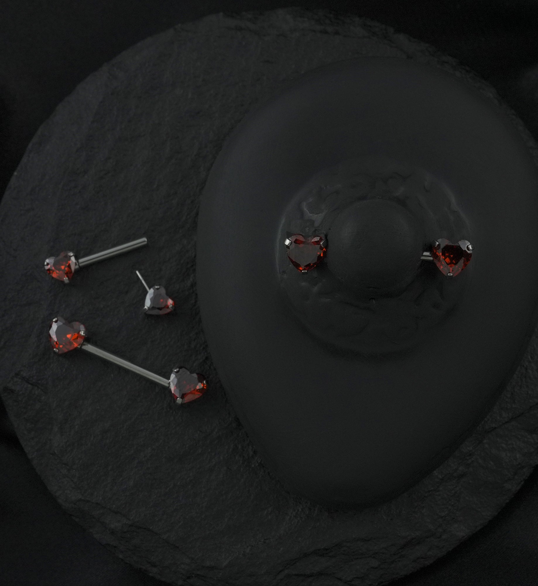 Red Heart CZ Threadless Titanium Nipple Barbell