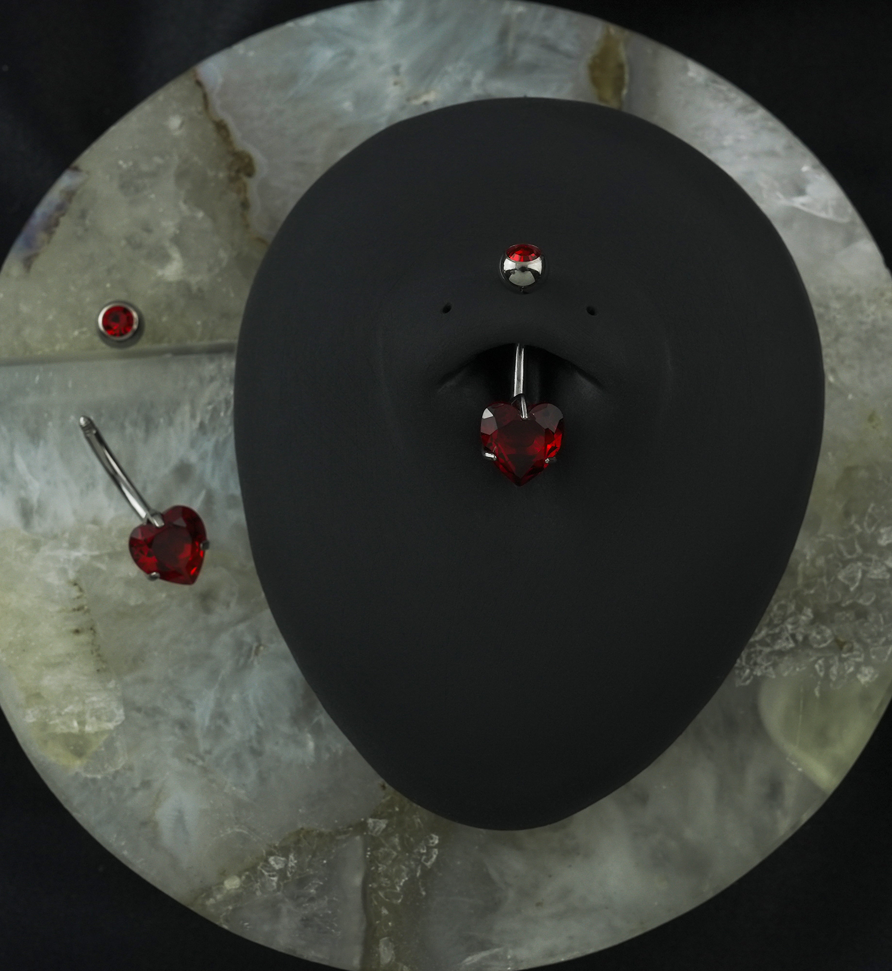 Red Heart CZ Titanium Belly Button Ring