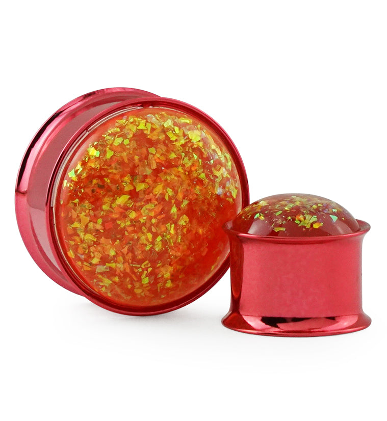 Red Opalite Flash PVD Stainless Steel Plugs