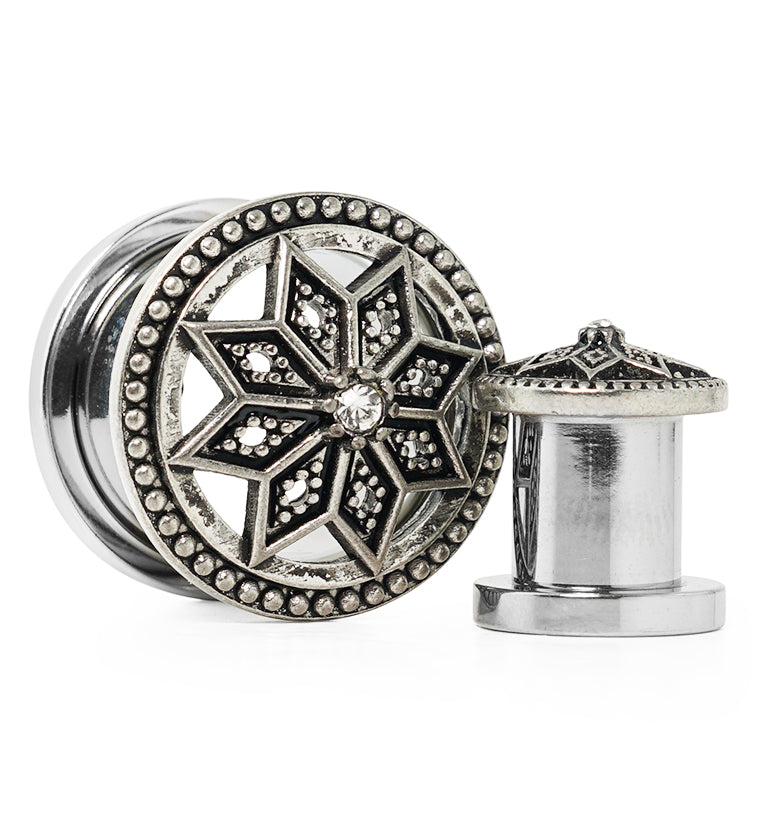 Relic Flower CZ Stainless Steel Tunnel Plugs
