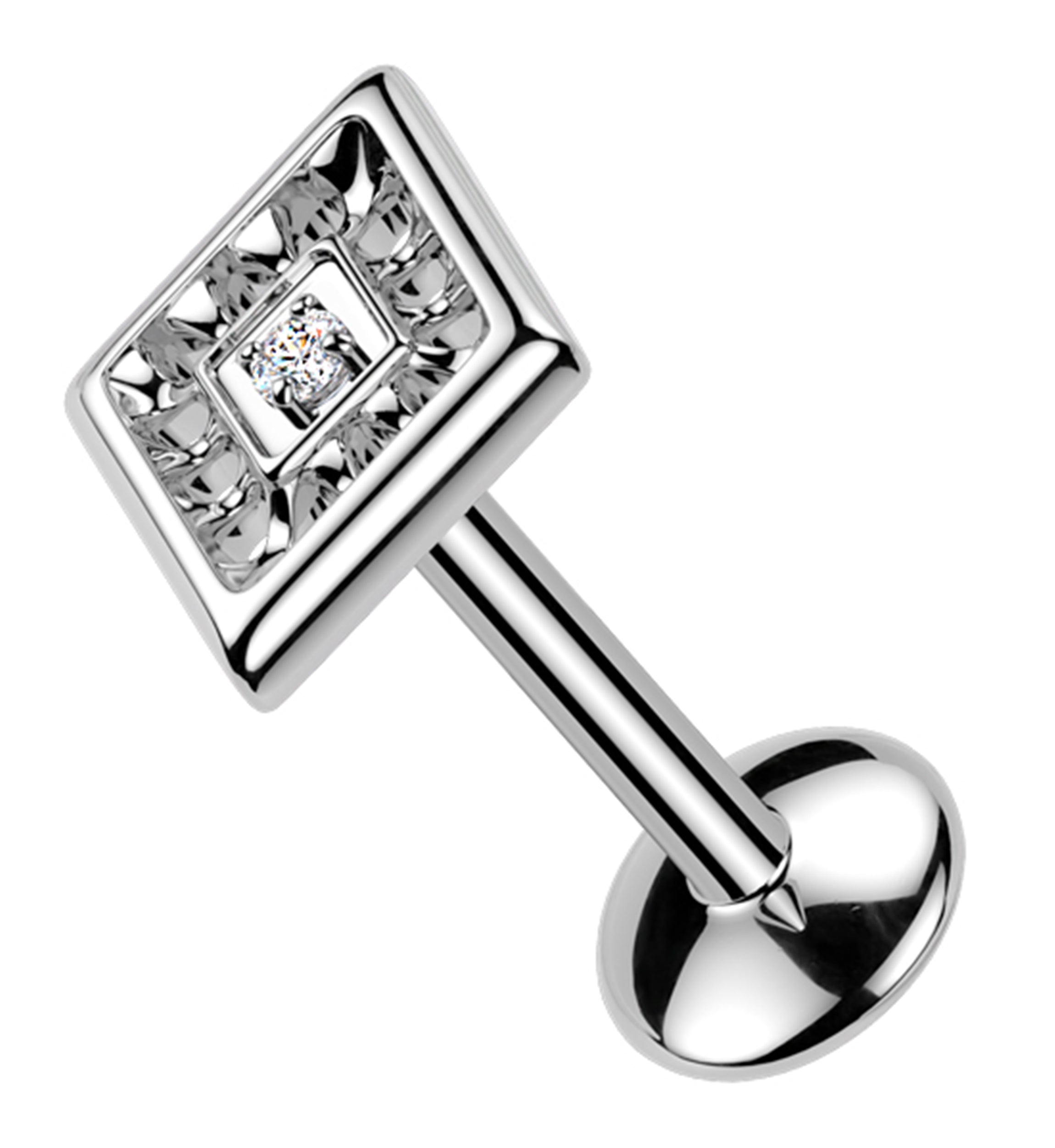 Rhombus Cut Out Clear CZ Threadless Titanium Labret
