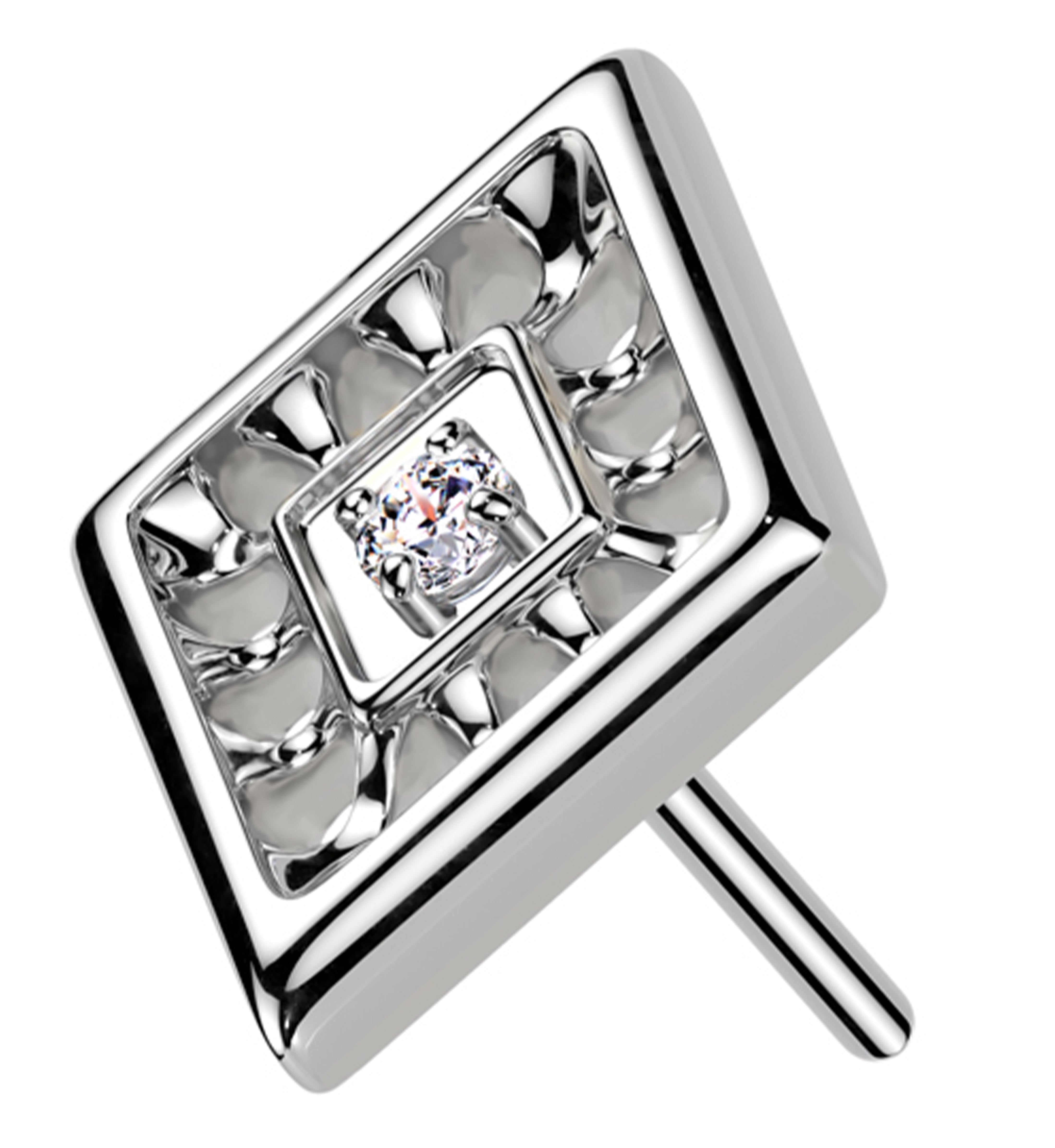 Rhombus Cutout Clear CZ Threadless Titanium Top