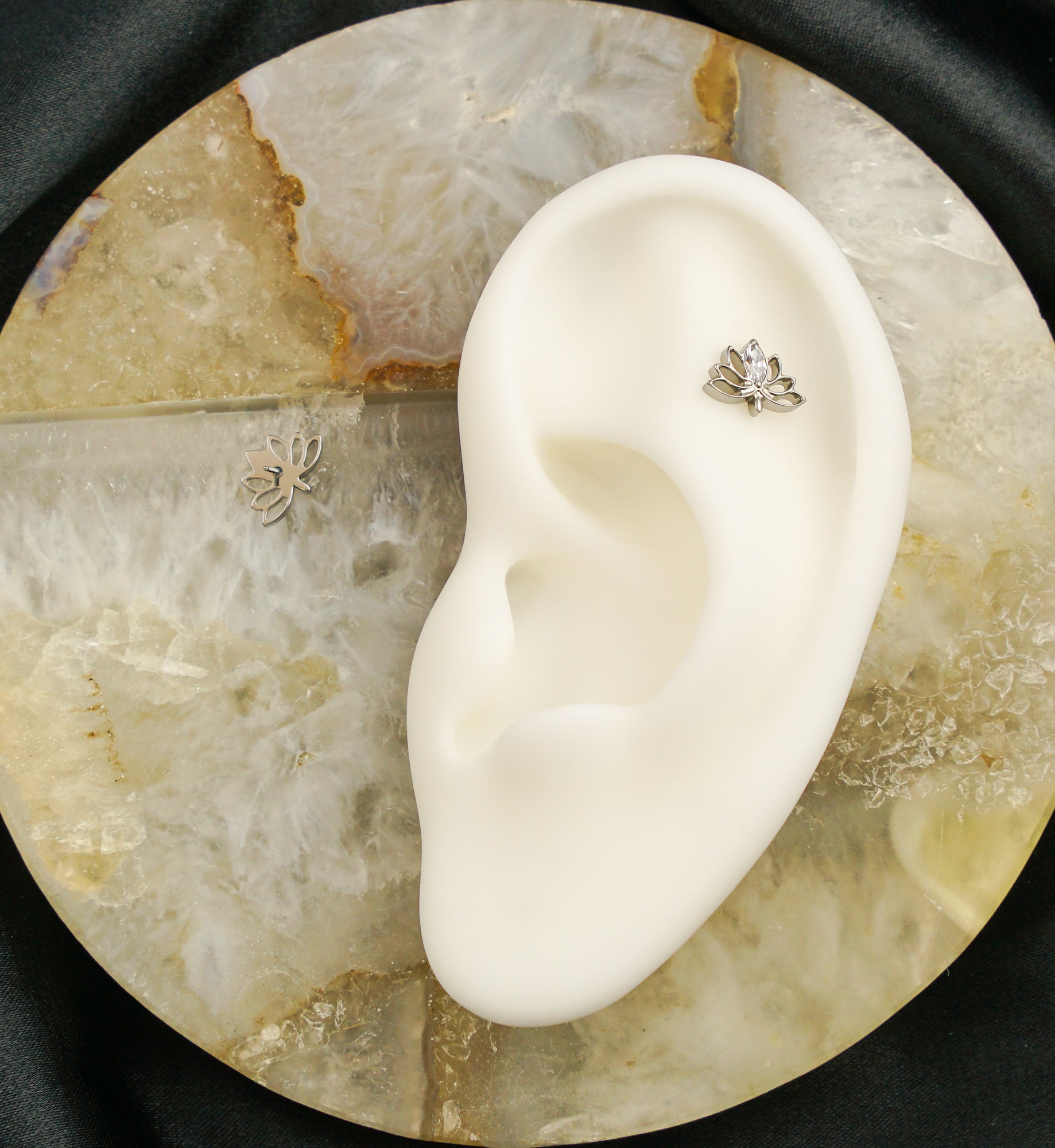 Rising Lotus Cutout Clear CZ Threadless Titanium Top