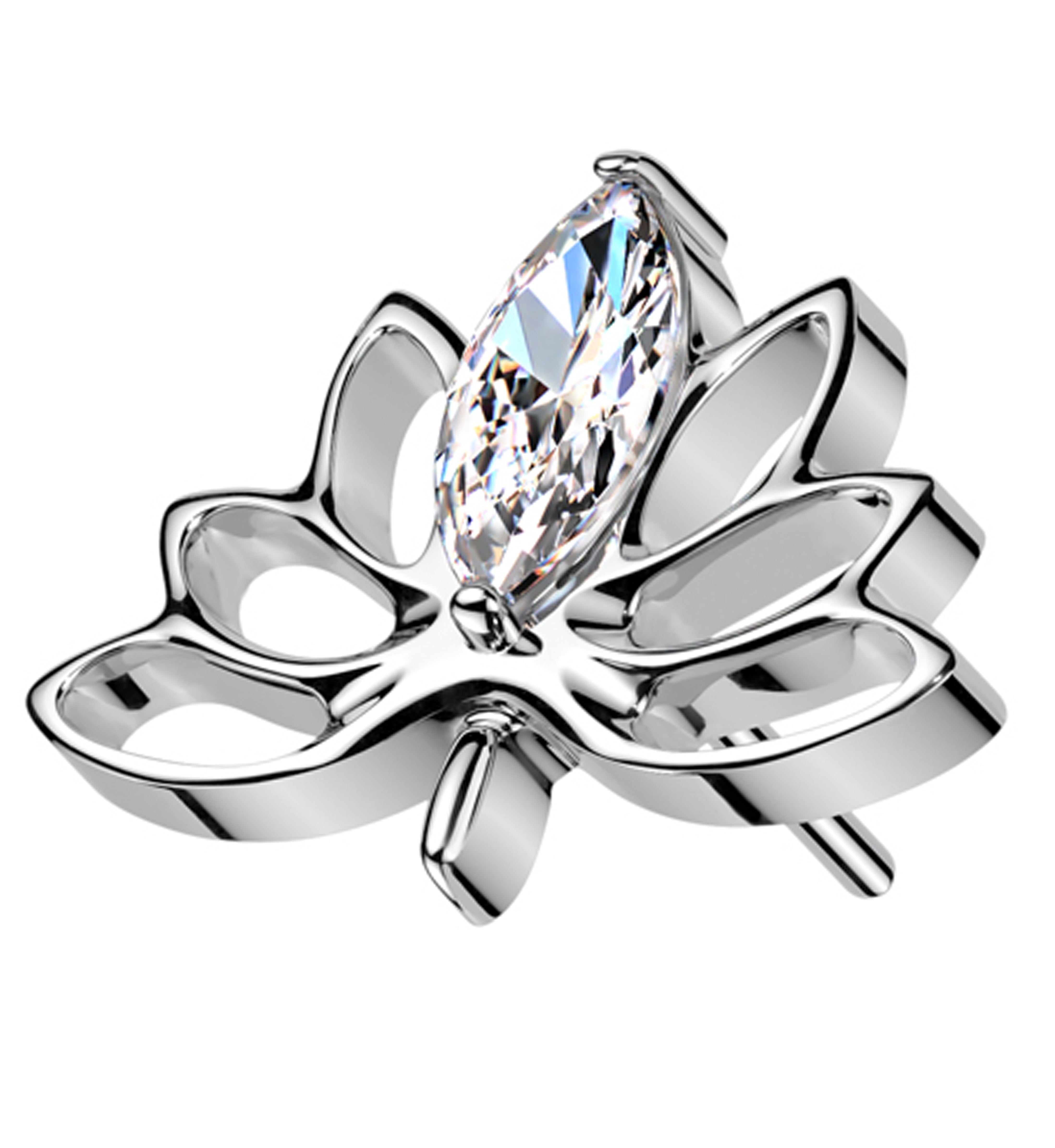 Rising Lotus Cutout Clear CZ Threadless Titanium Top