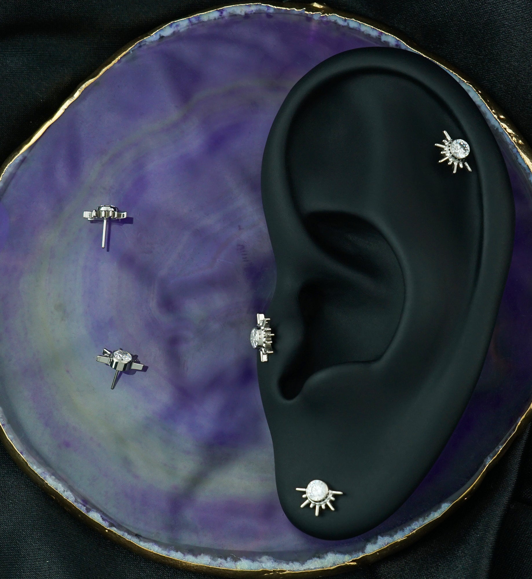 Rising Sun Clear CZ Titanium Threadless Top