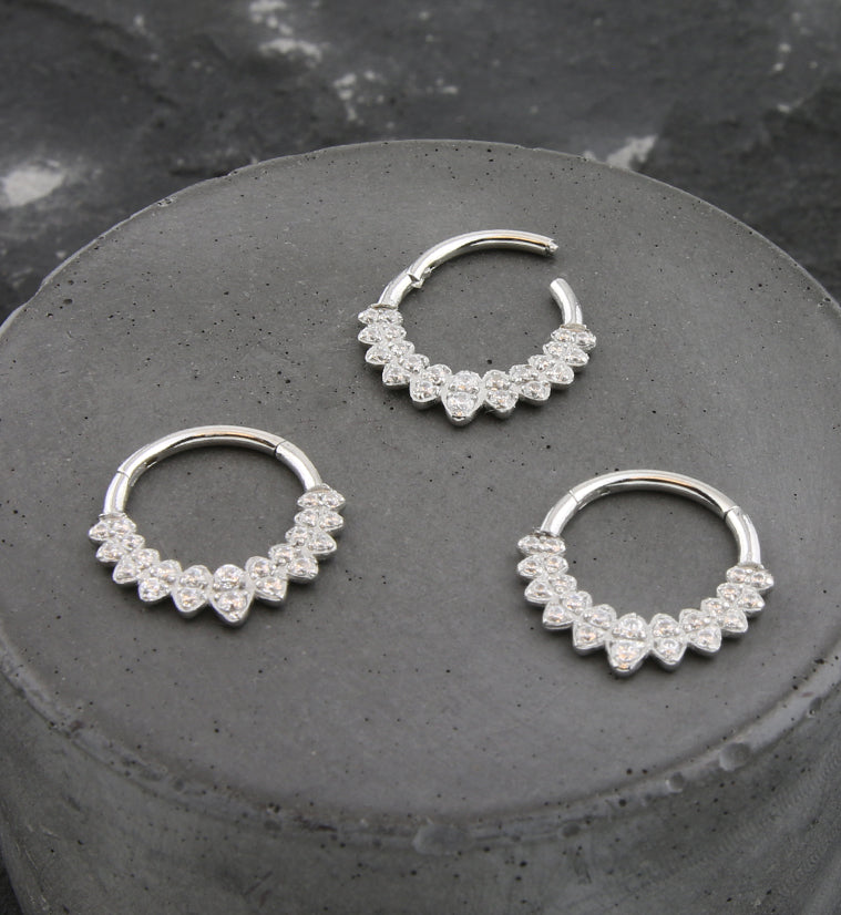 Riviere Clear CZ Stainless Steel Hinged Segment Ring