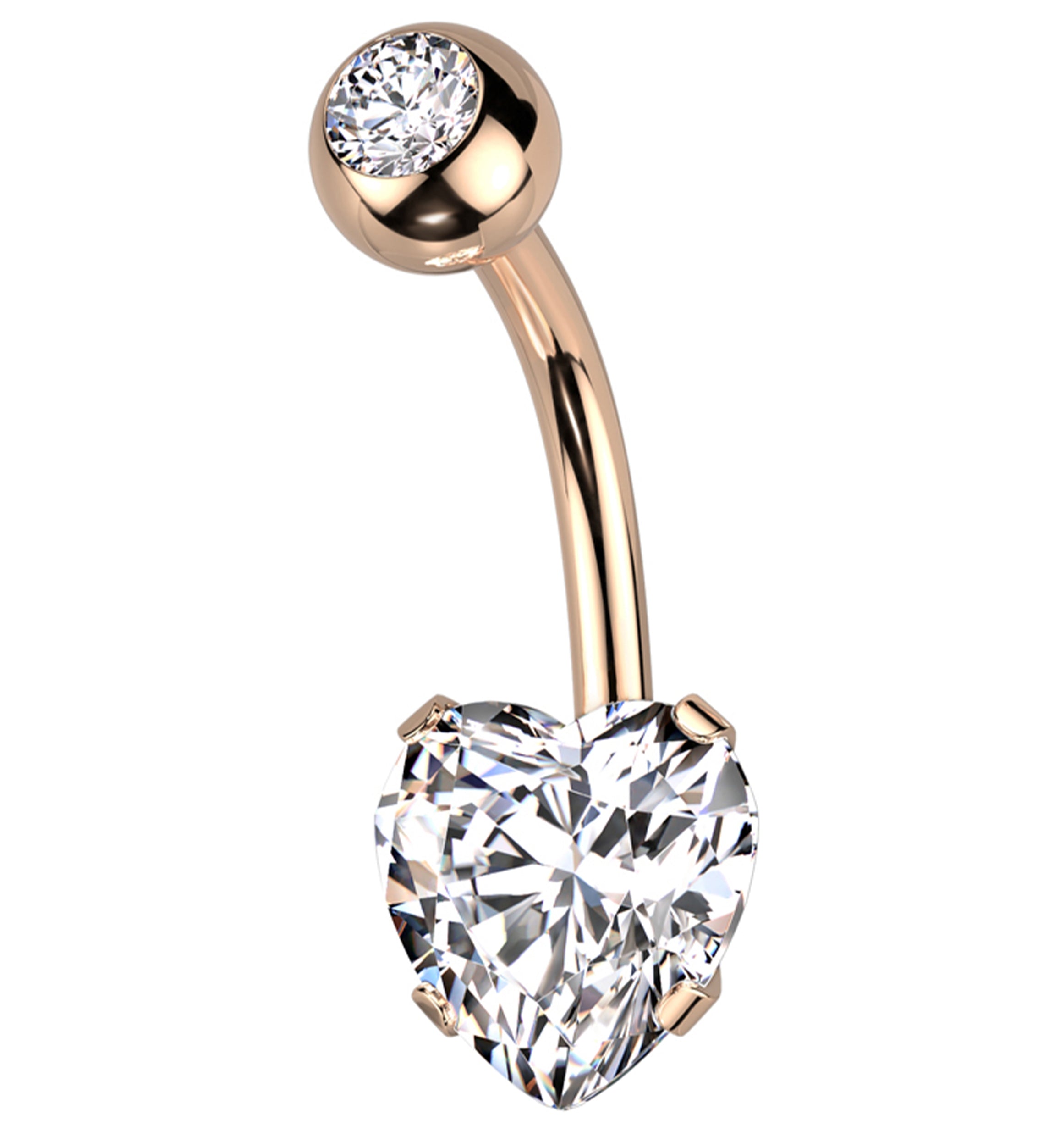 Rose Gold PVD Clear CZ Heart Belly Button Ring