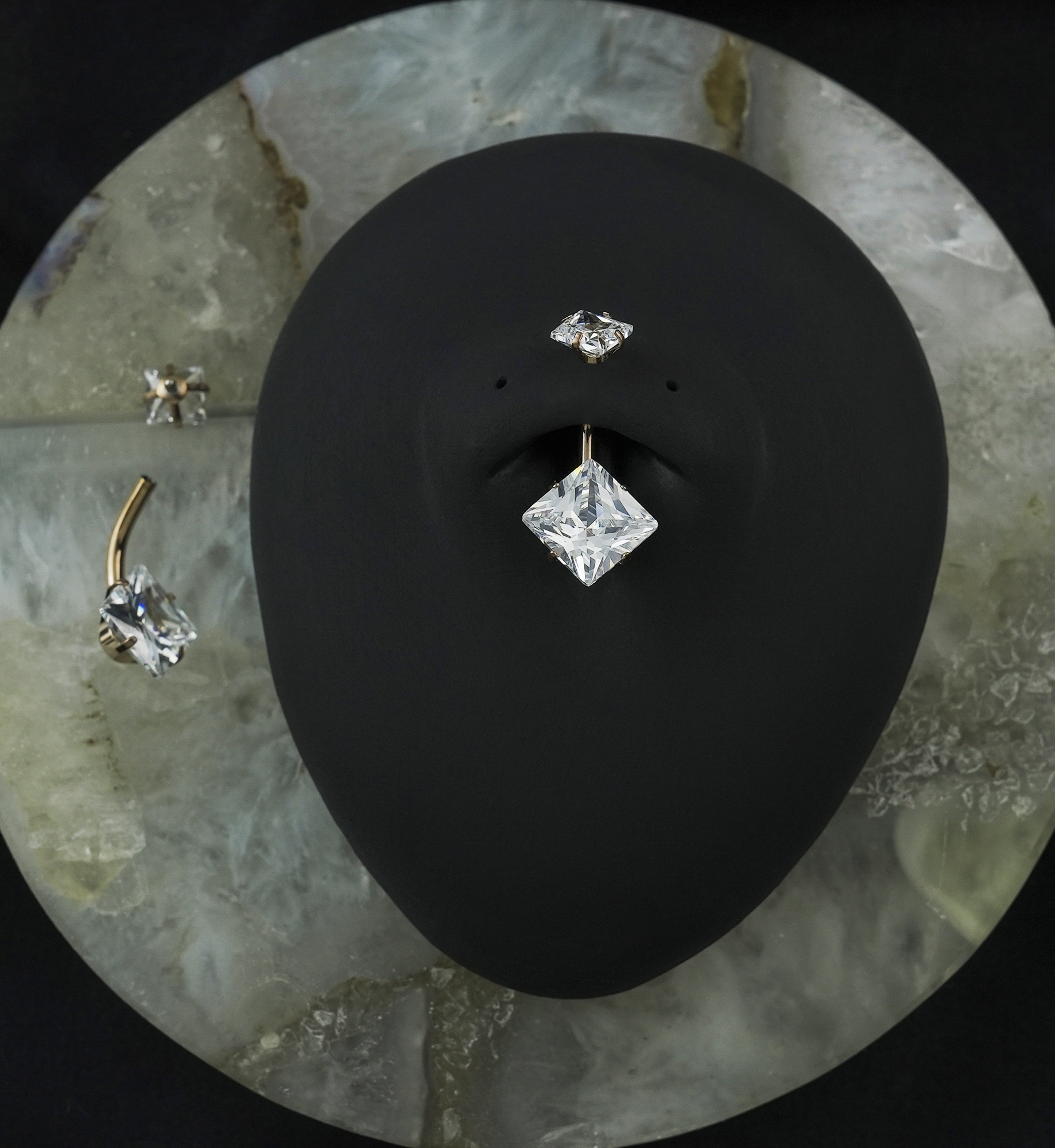 Rose Gold PVD CZ Square Internally Threaded Belly Button Ring