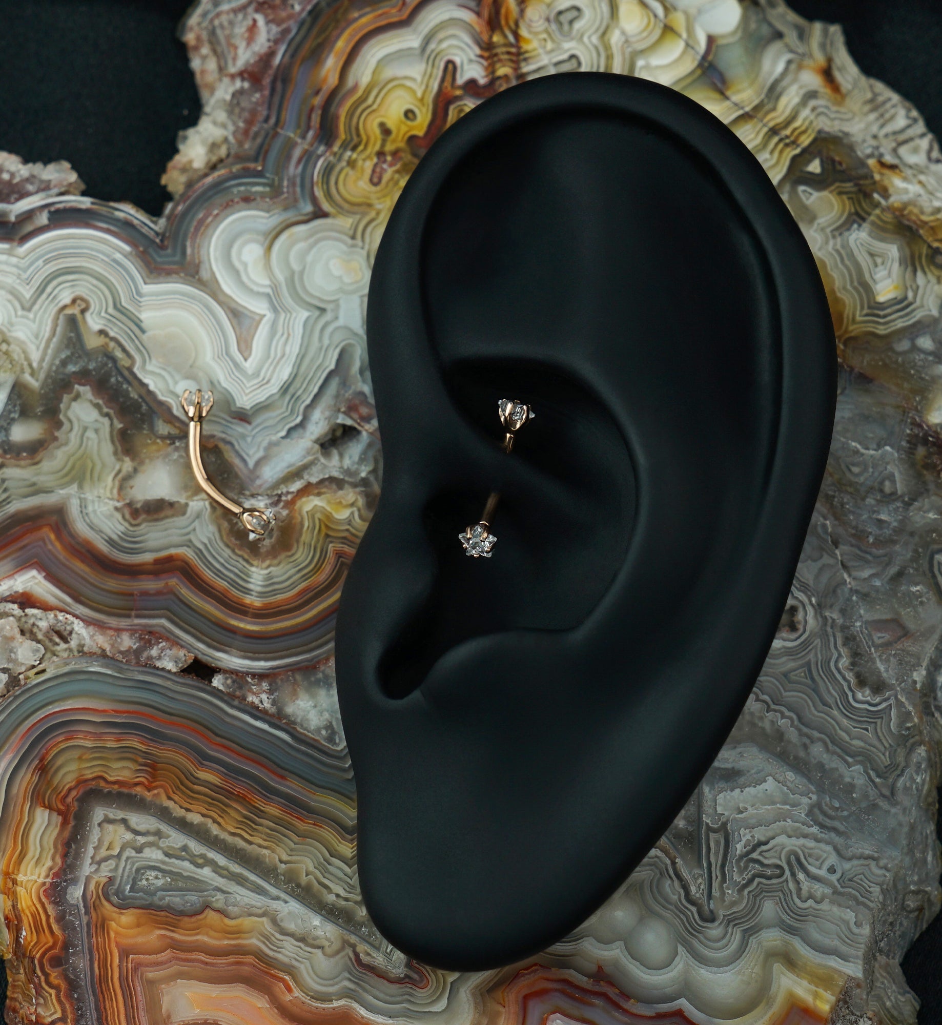 Rose Gold PVD Clear Star CZ Prong Set Stainless Steel Curved Barbell