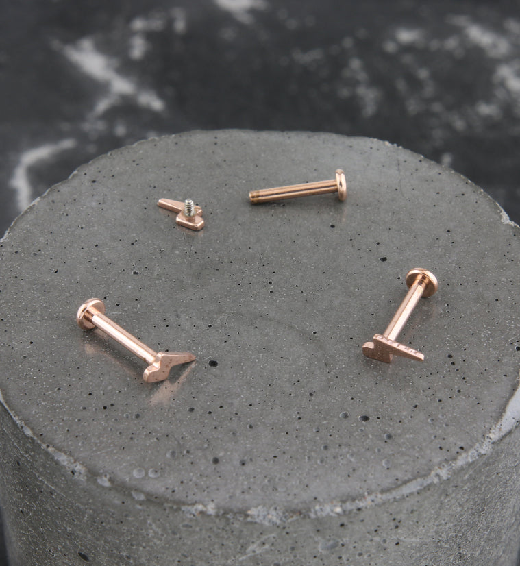 Rose Gold PVD Electric Bolt Internally Threaded Titanium Labret