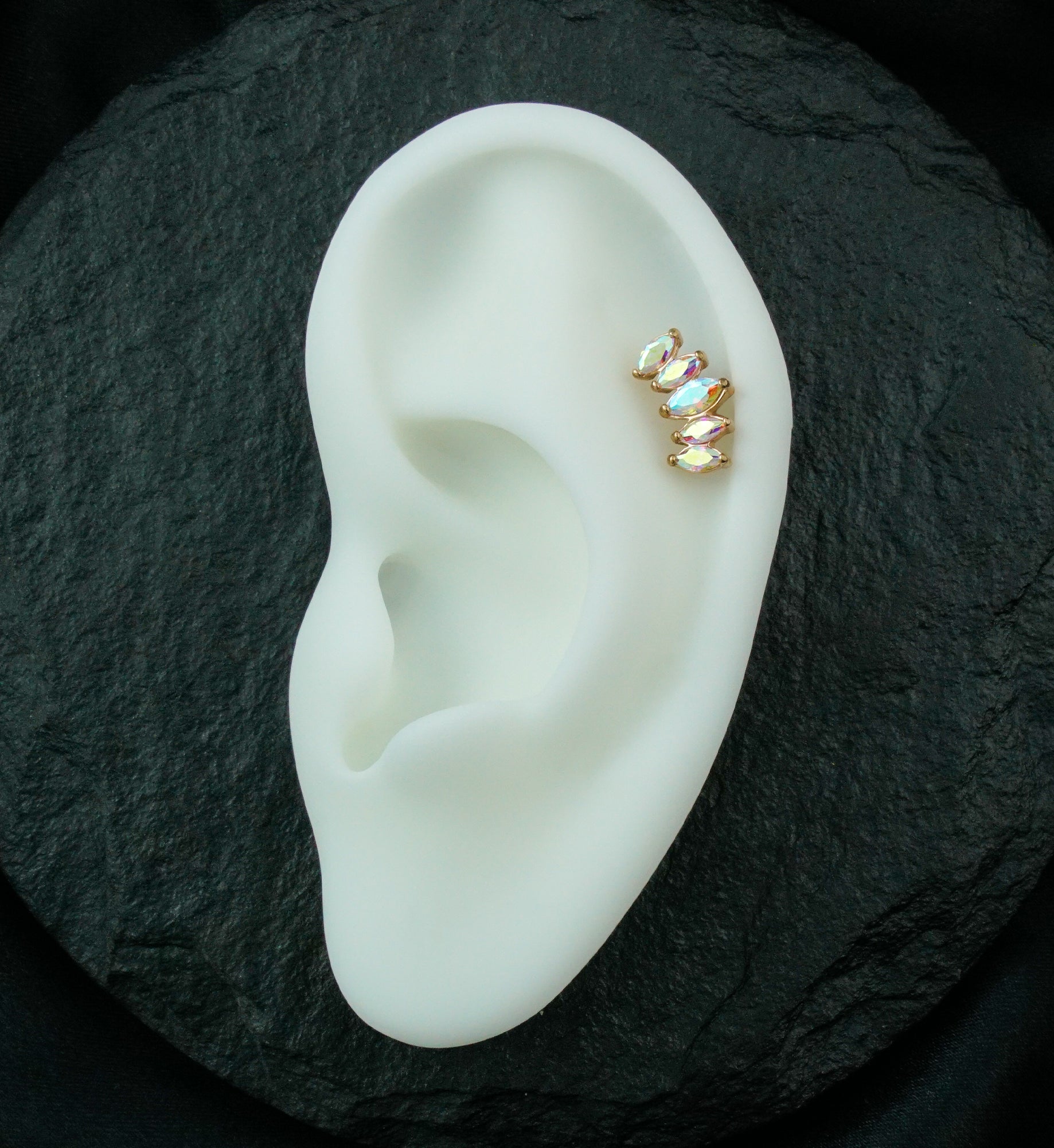 Rose Gold PVD Half Crown Aura CZ Gem Labret Post