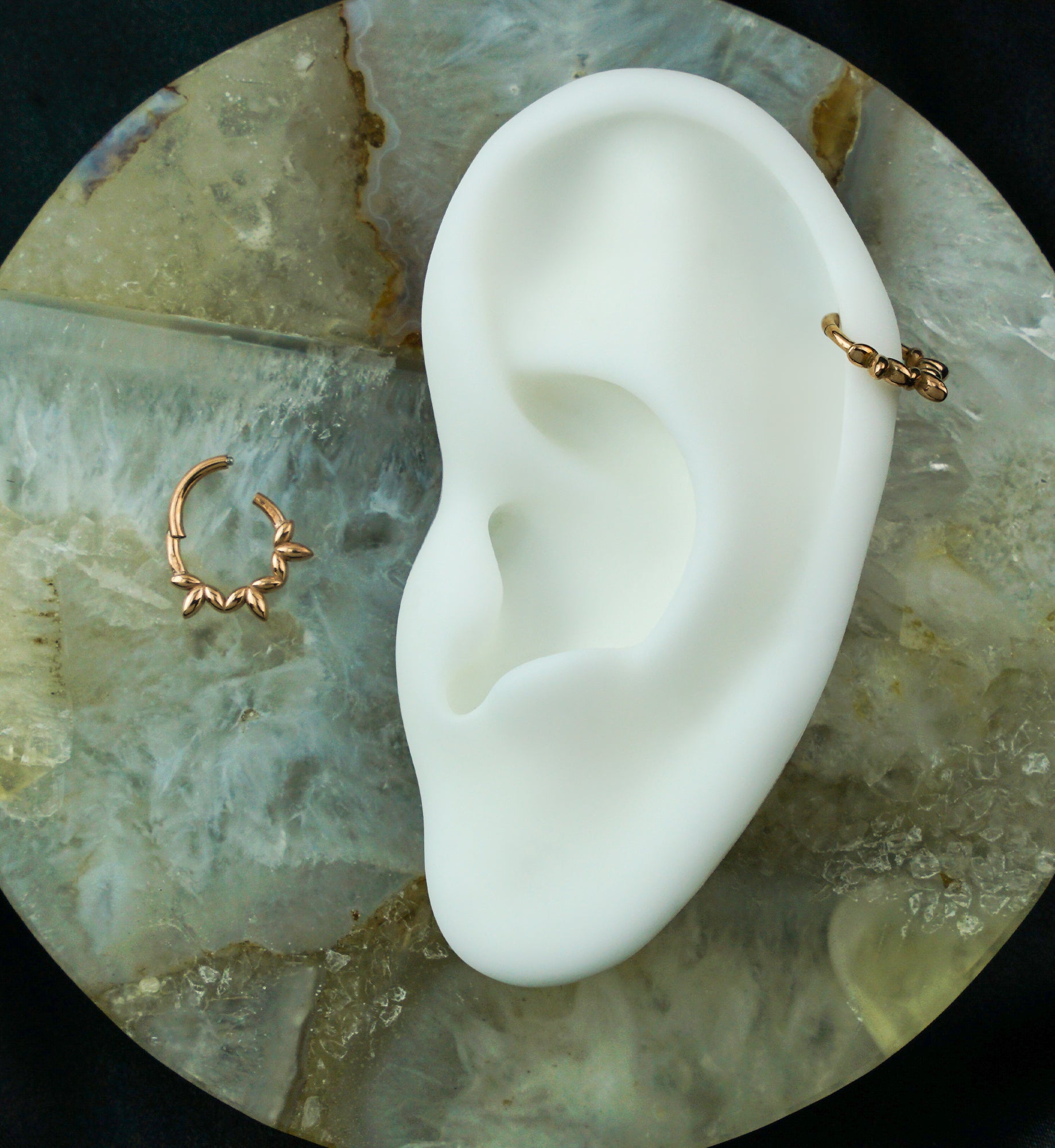 Rose Gold PVD Olive Leaves Stainless Steel Hinged Segment Ring