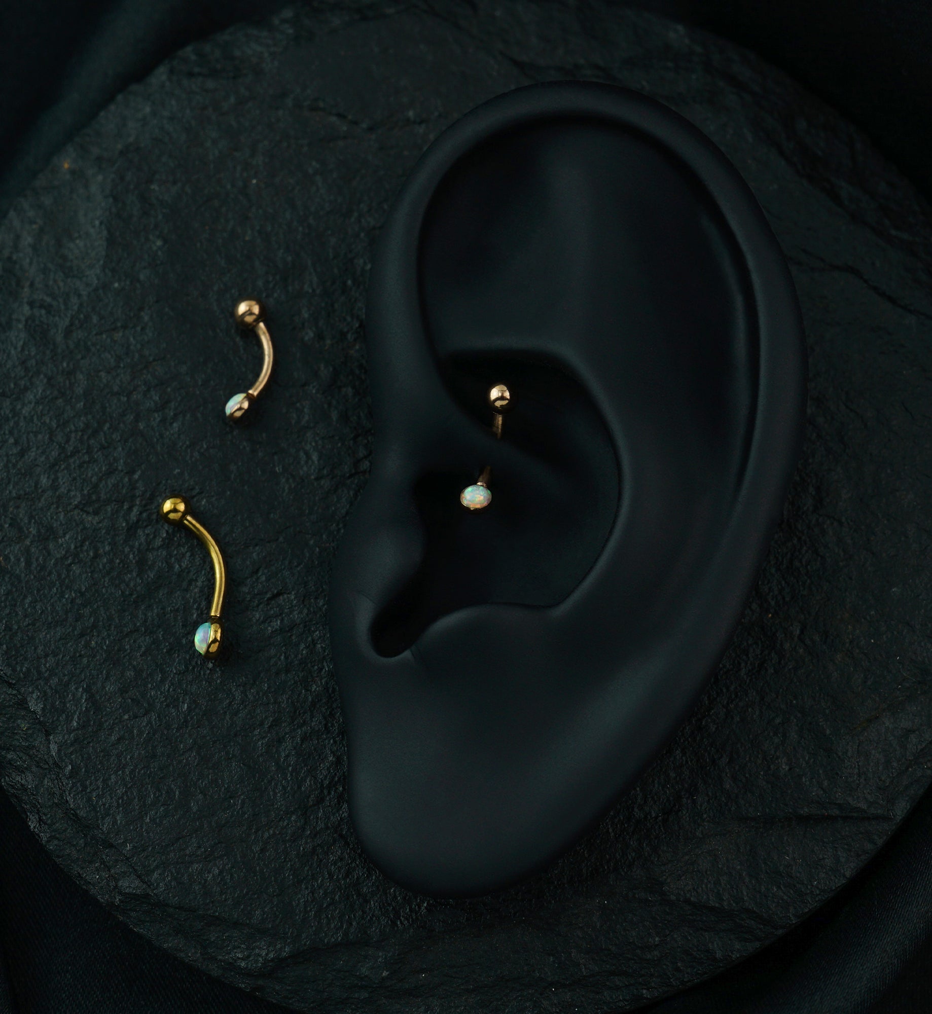 Rose Gold PVD Opal Flat Back Curved Barbell