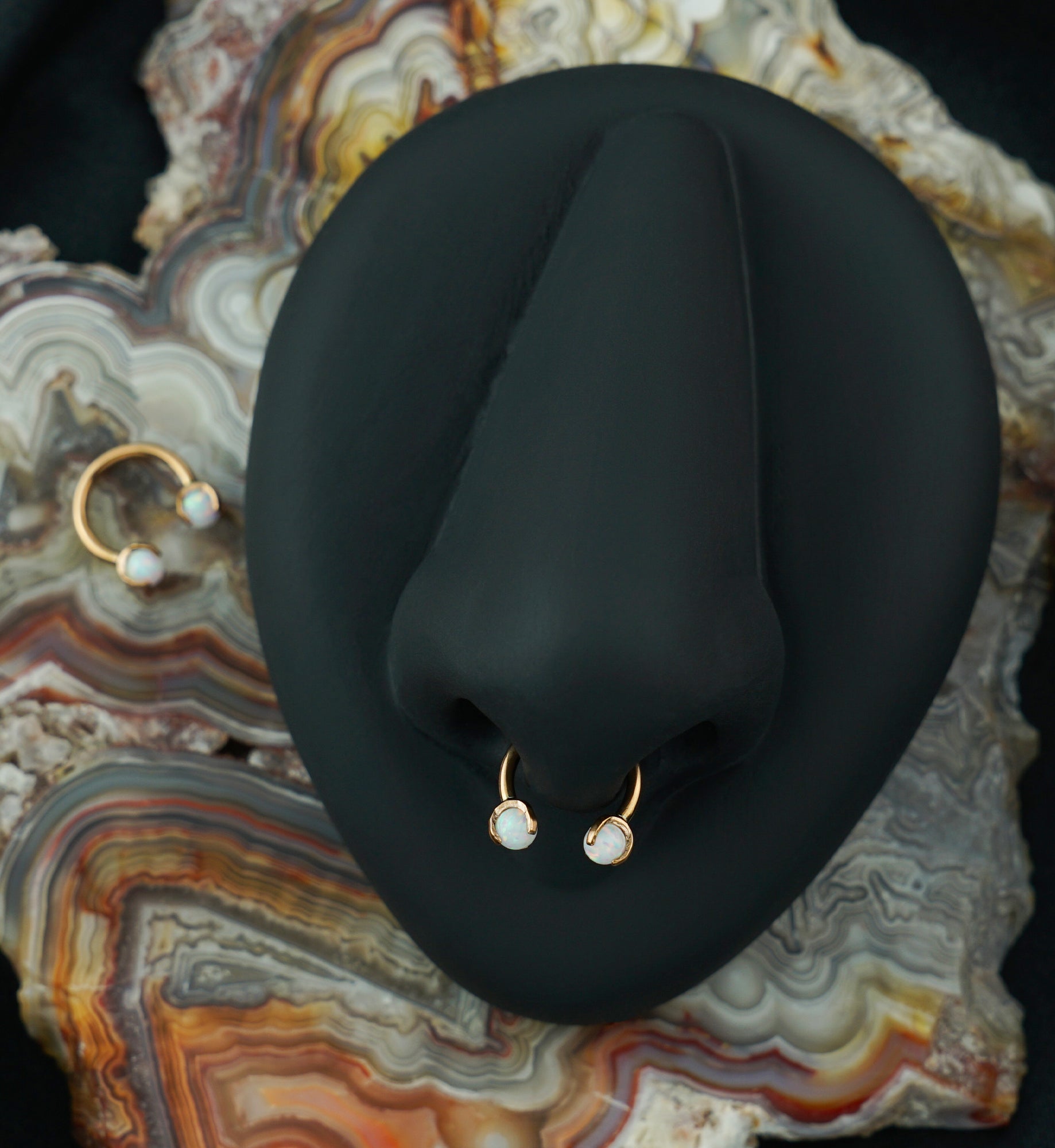 Rose Gold PVD Opalite Claw Stainless Steel Circular Barbell