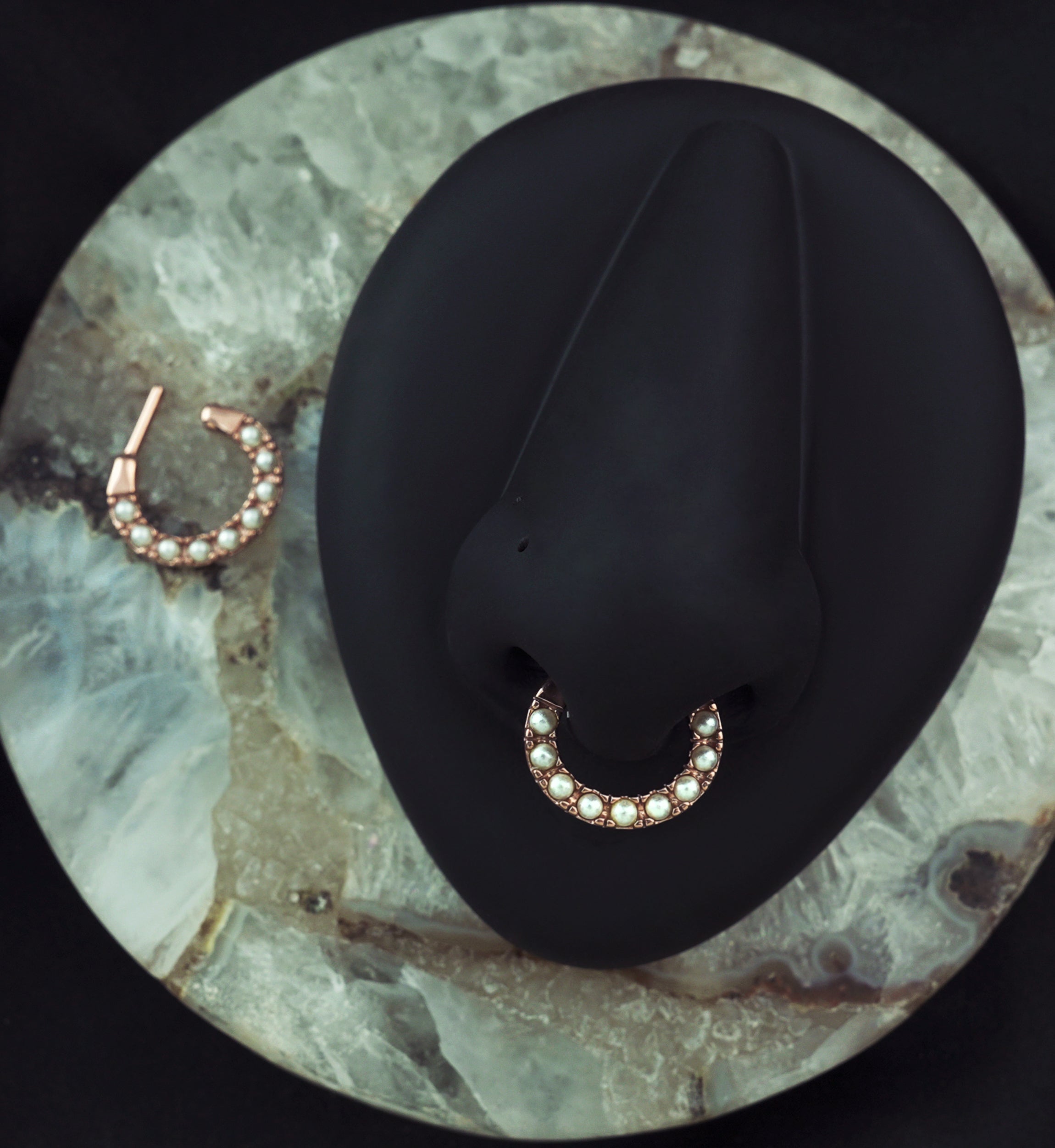 Rose Gold PVD Pearl Hinged Segment Hoop Ring