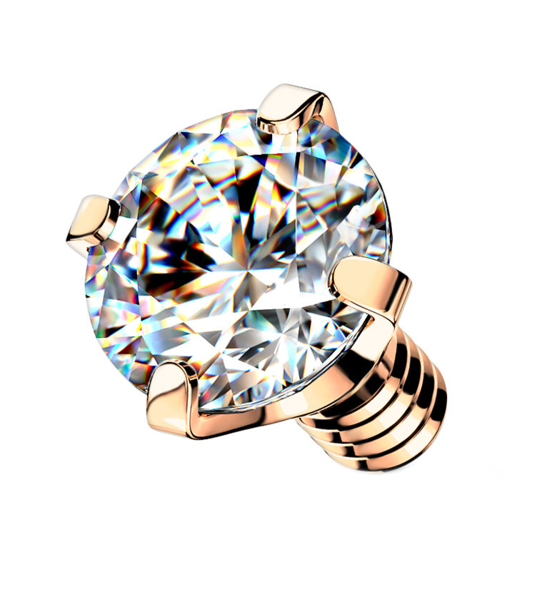 Rose Gold PVD Prong Clear CZ Stainless Steel Internally Threaded Top