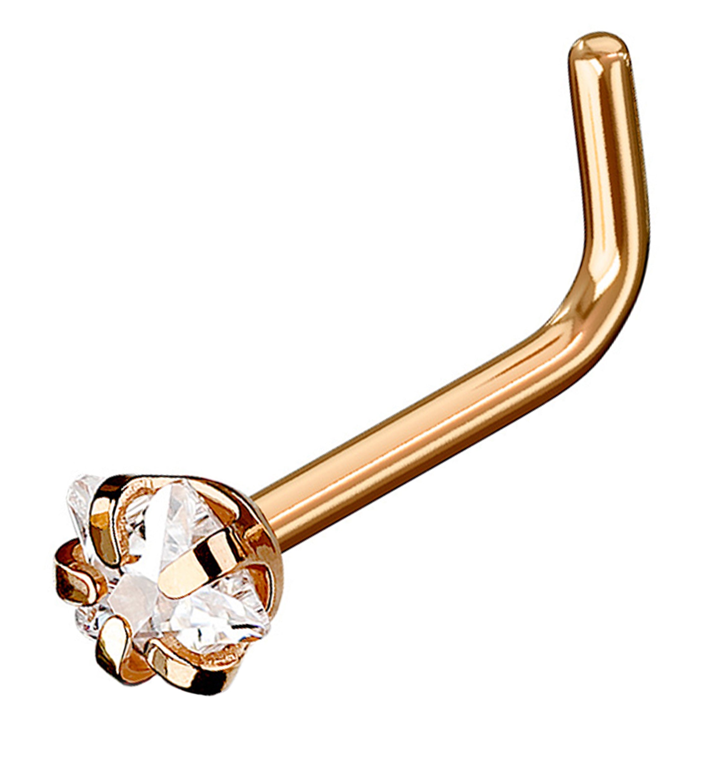 Rose Gold PVD Star CZ Prong L Bend Nose Ring
