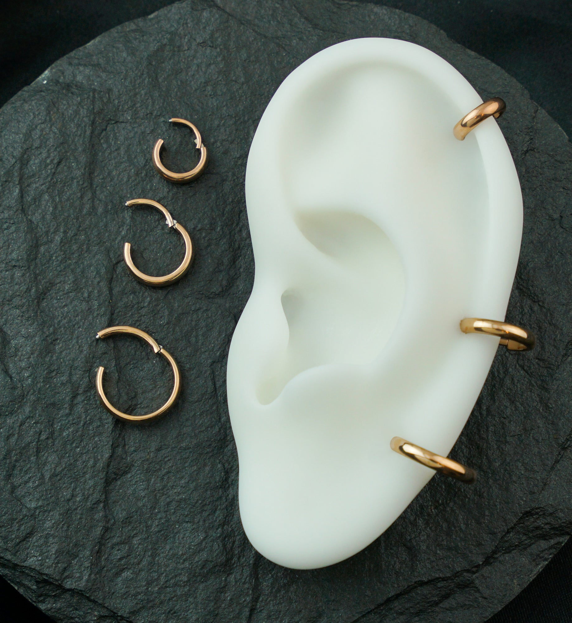 Rose Gold PVD Thick Rim Titanium Hinged Segment Ring