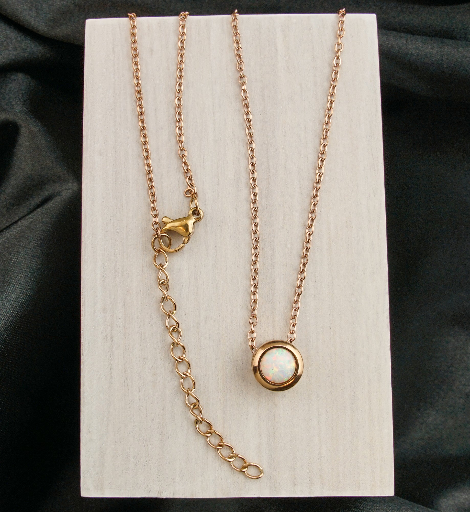 Rose Gold PVD White Opalite Pendant Stainless Steel Necklace