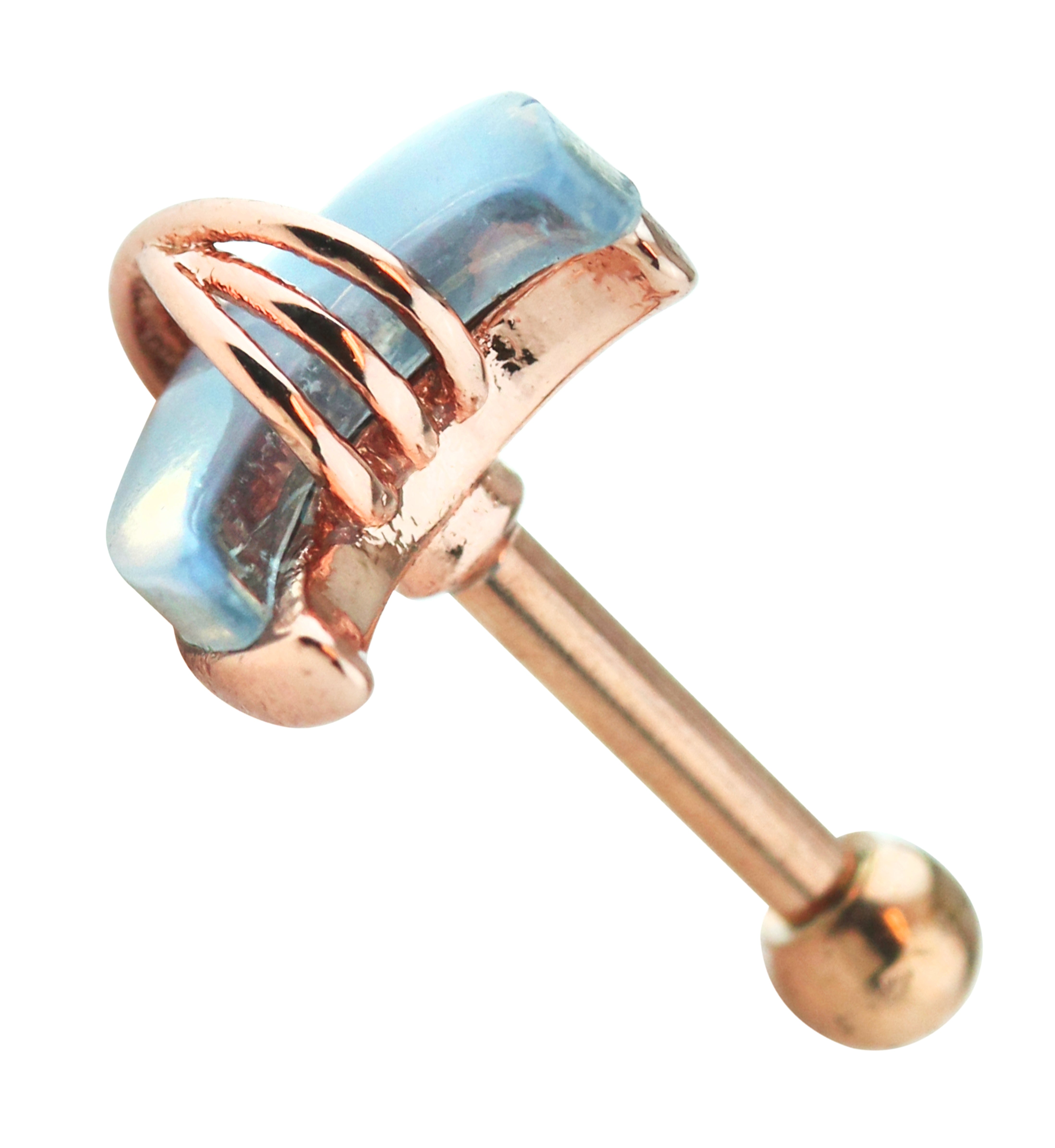 Rose Gold PVD Wrapped Crescent Moon White Opalite Cartilage Barbell