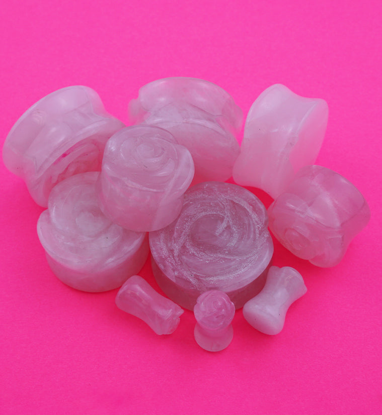 Rose Quartz Stone Rosebud Plugs